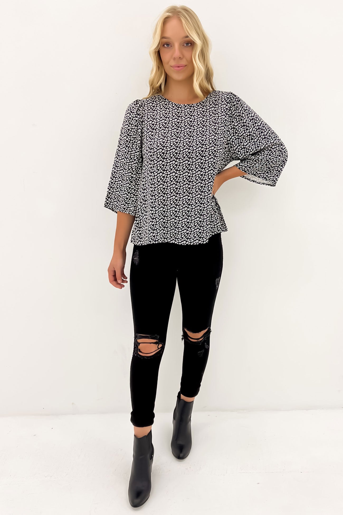 Nicolette Kimono Sleeve Top Boho Animal