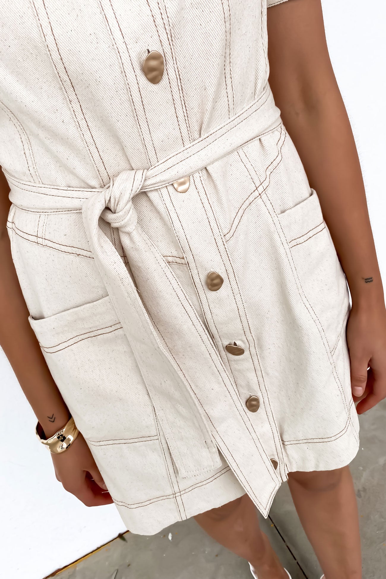 Nova Denim Mini Dress Cream