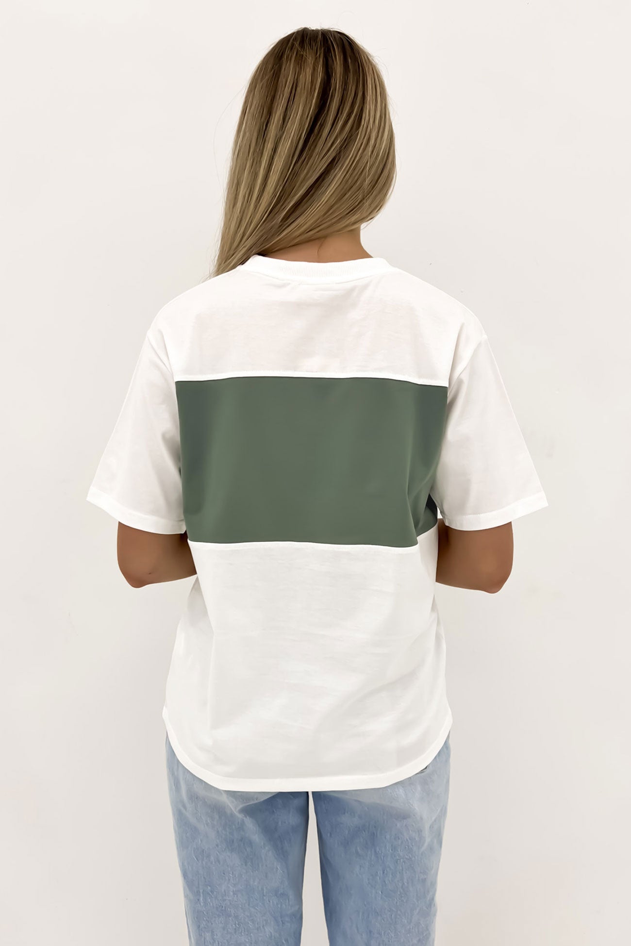 Olio Embroidered Panel Tee White Forest Green