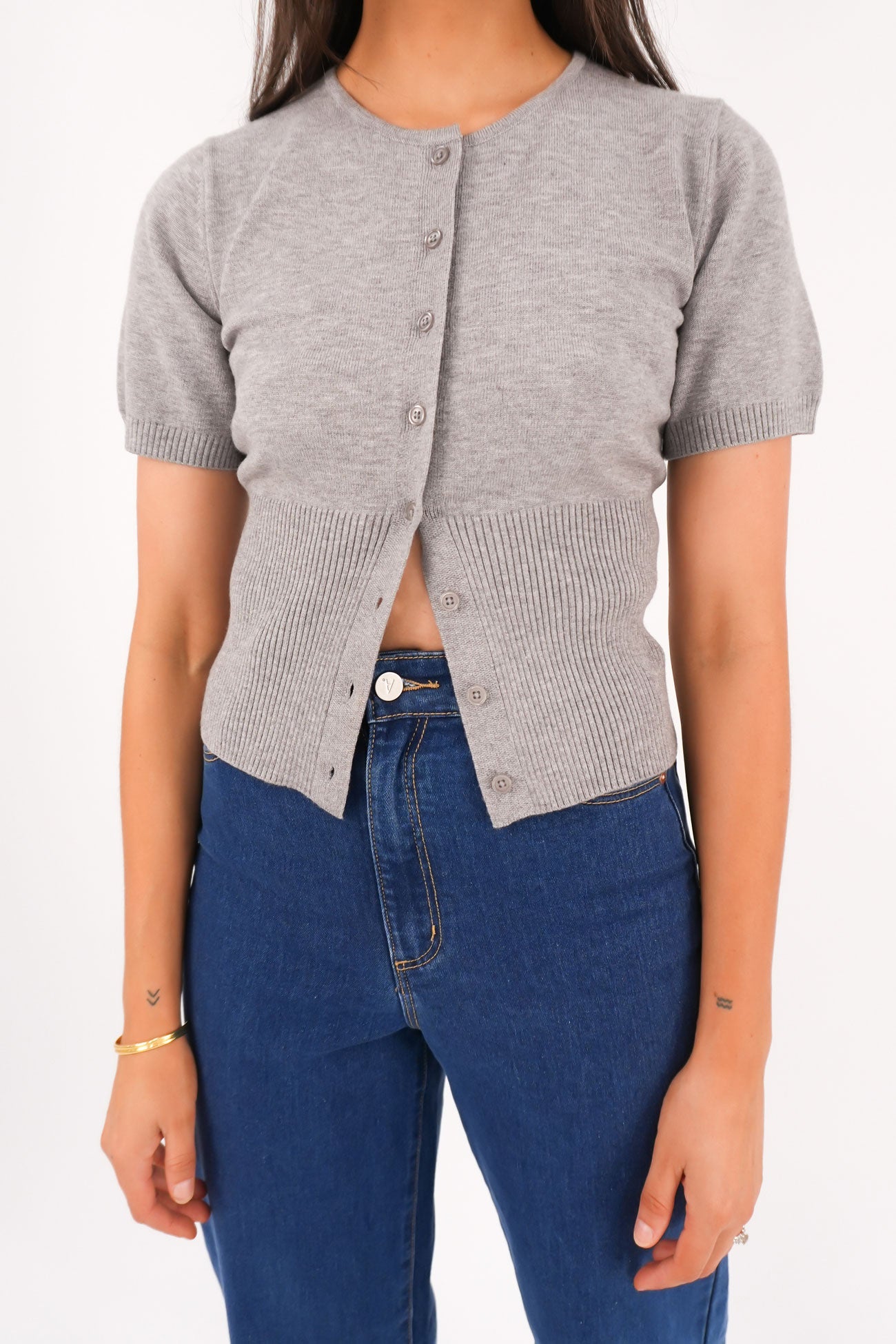 Patricia Short Sleeve Cardigan Grey Marle