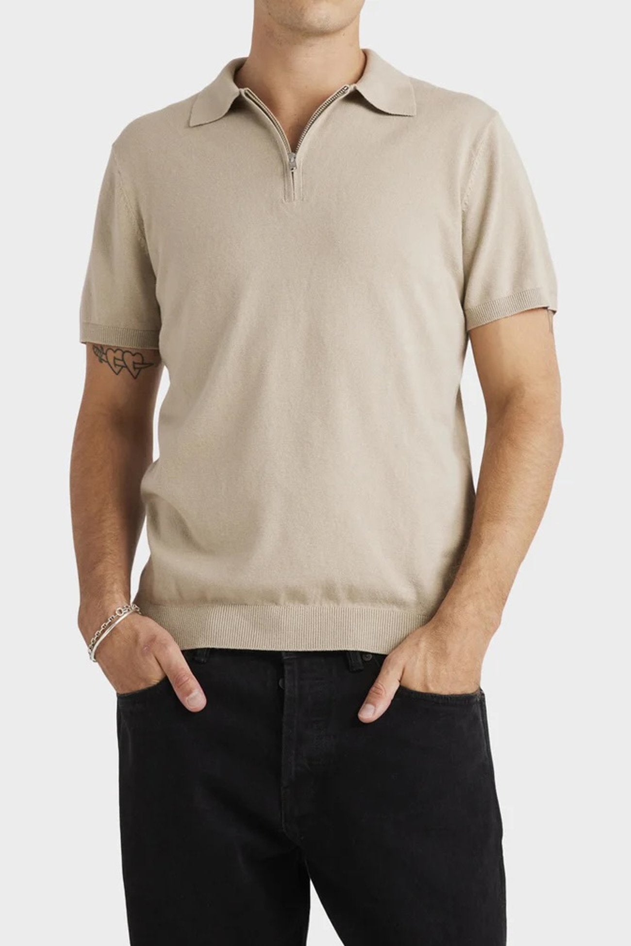 Quarter Zip Knit Light Khaki