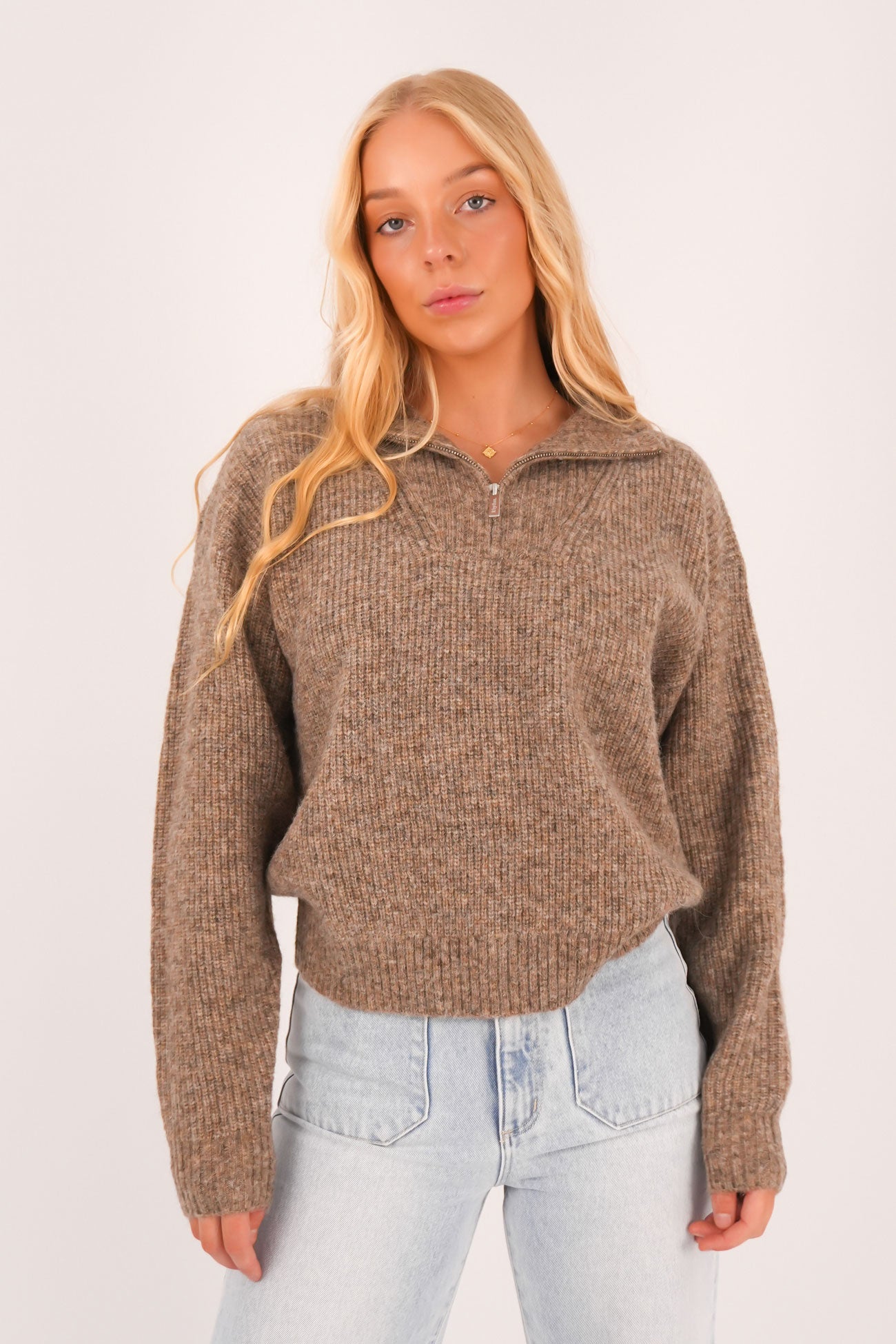 Quinn Zip Knit Oatmeal