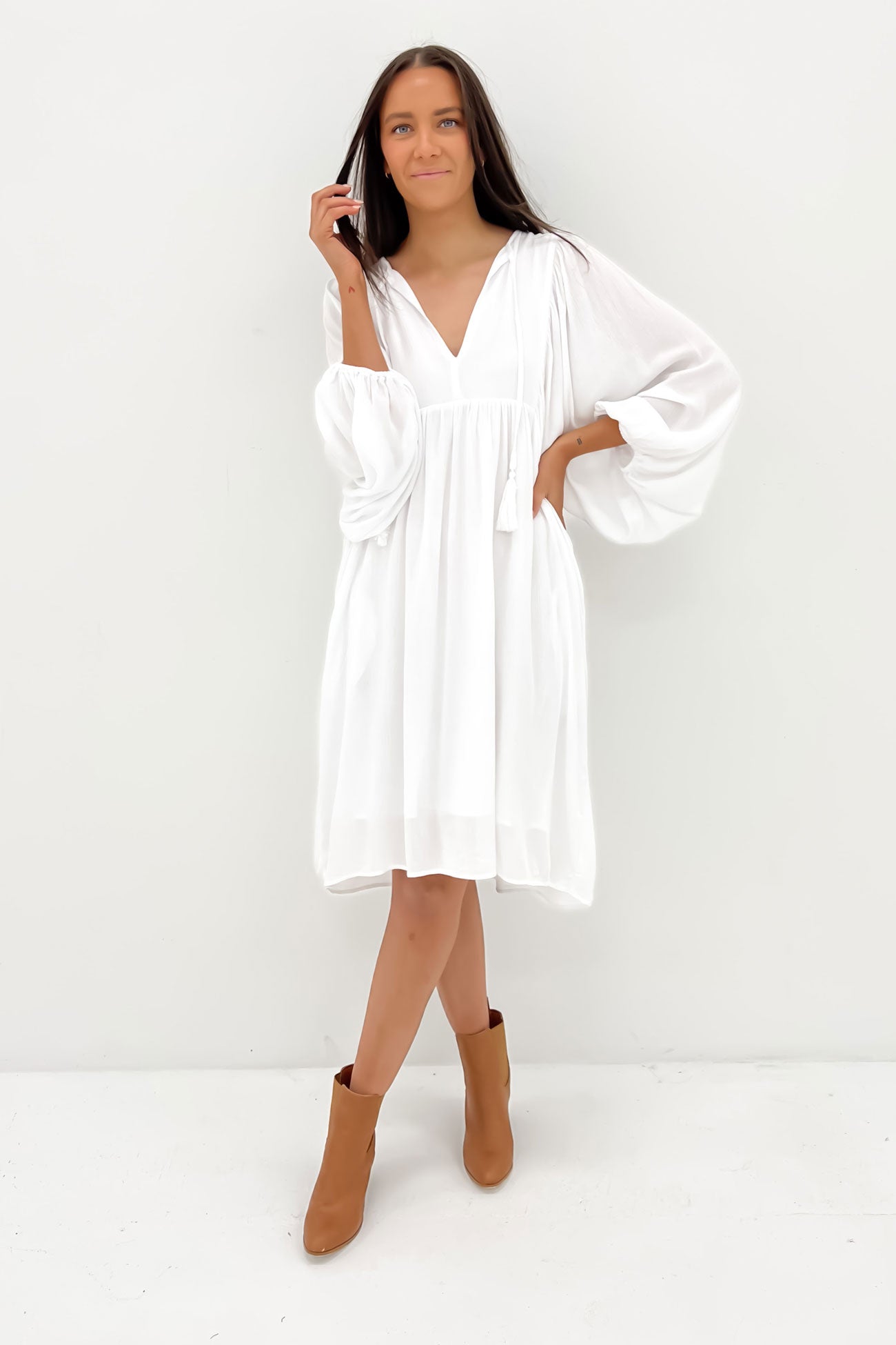 Rava Boho Mini Dress White