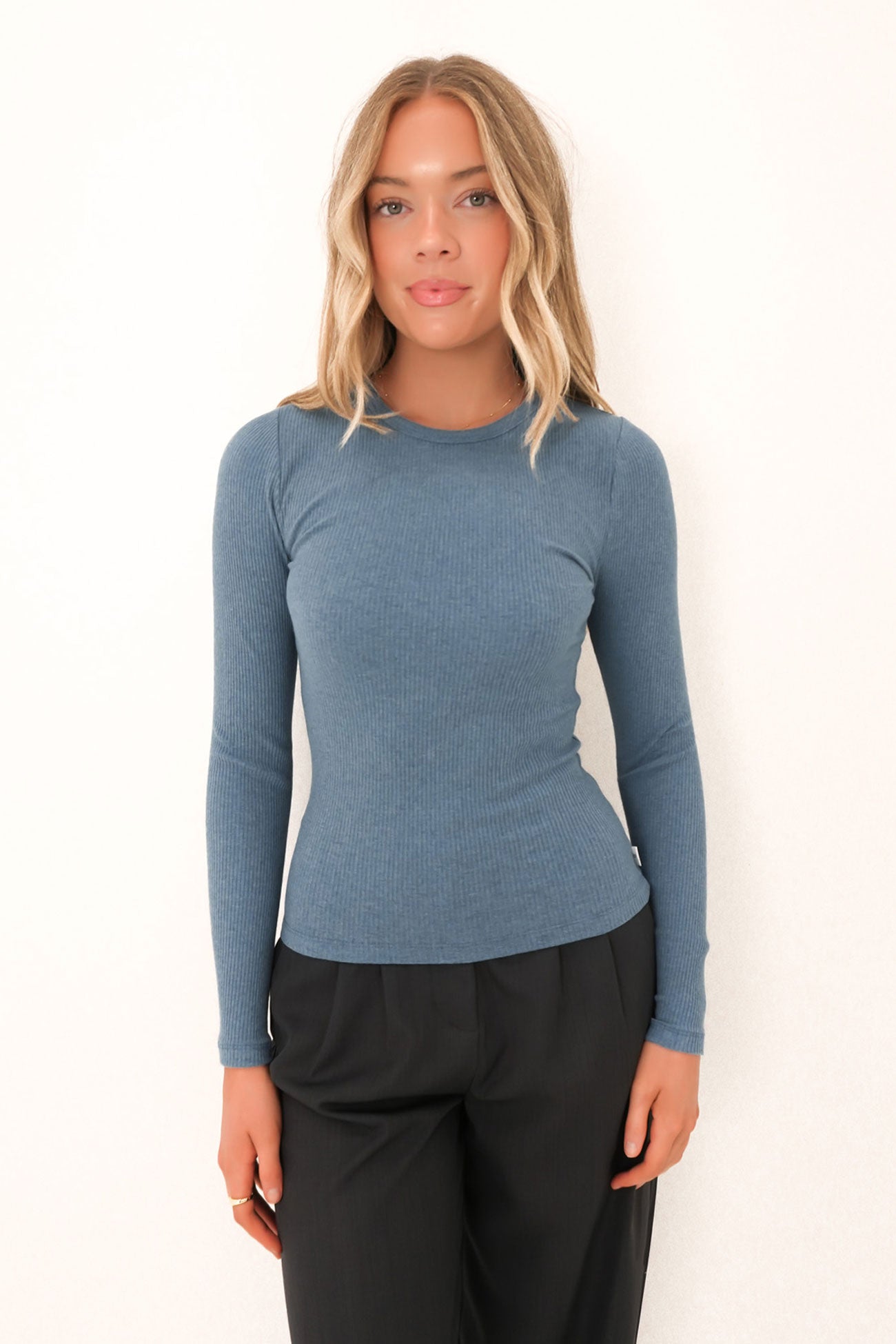 Rib Long Sleeve Tee Slate Marle