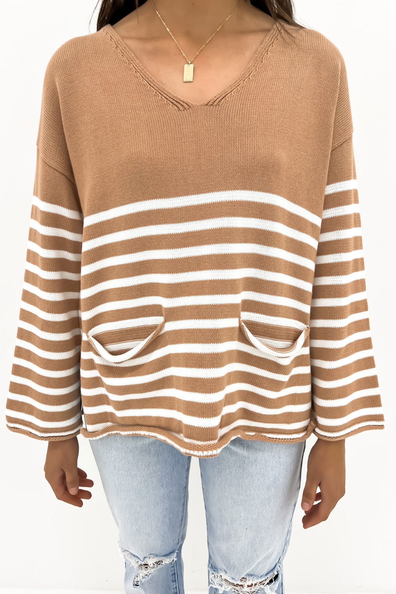 Sarah Knit Camel Stripe