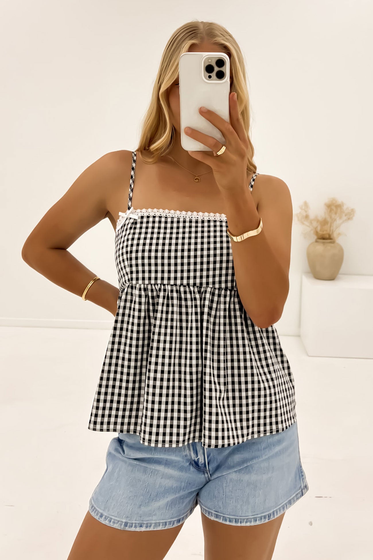 Savannah Top Black Check