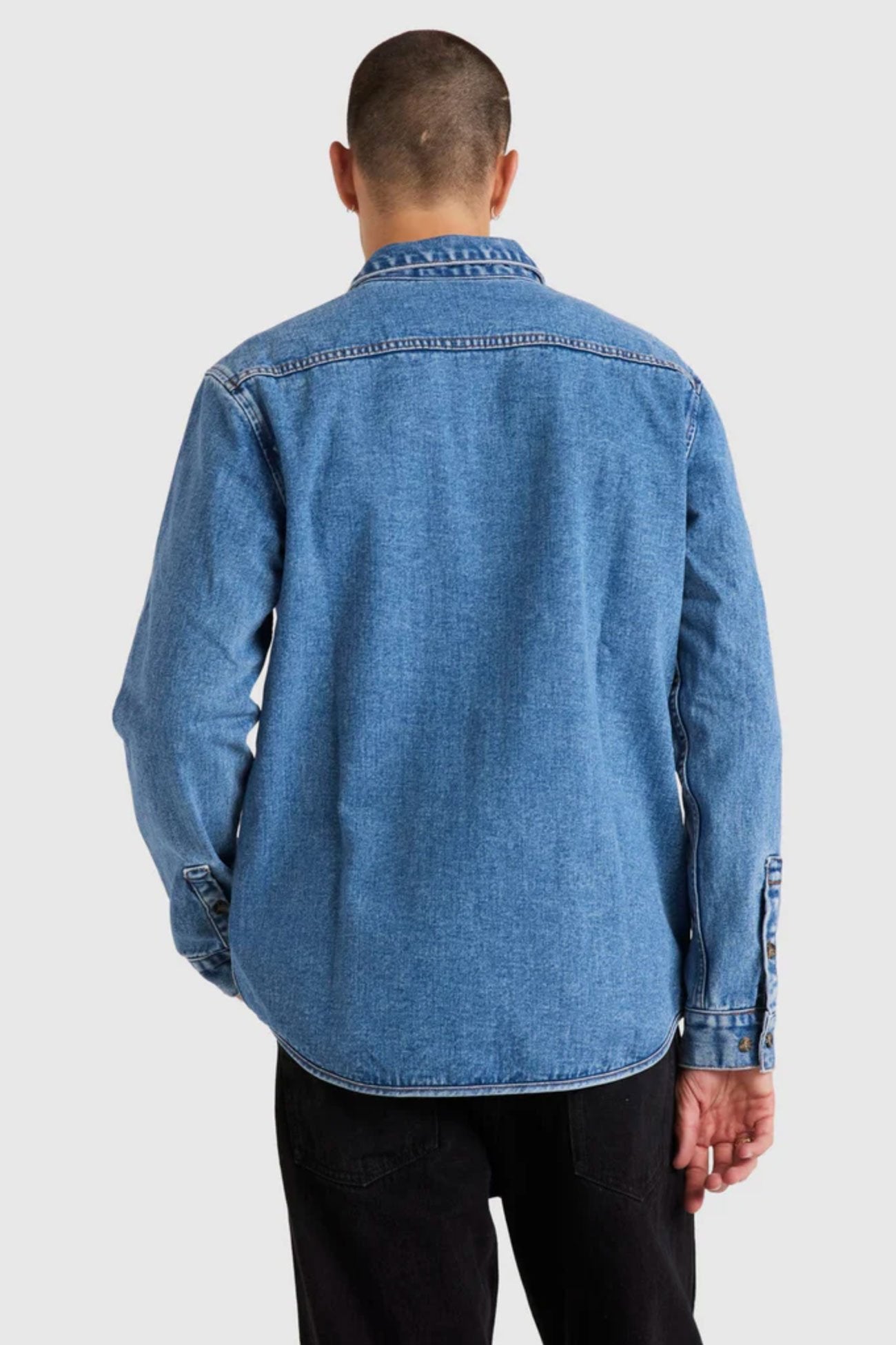 RVCA Classic Denim Long Sleeve Shirt Vintage Blue