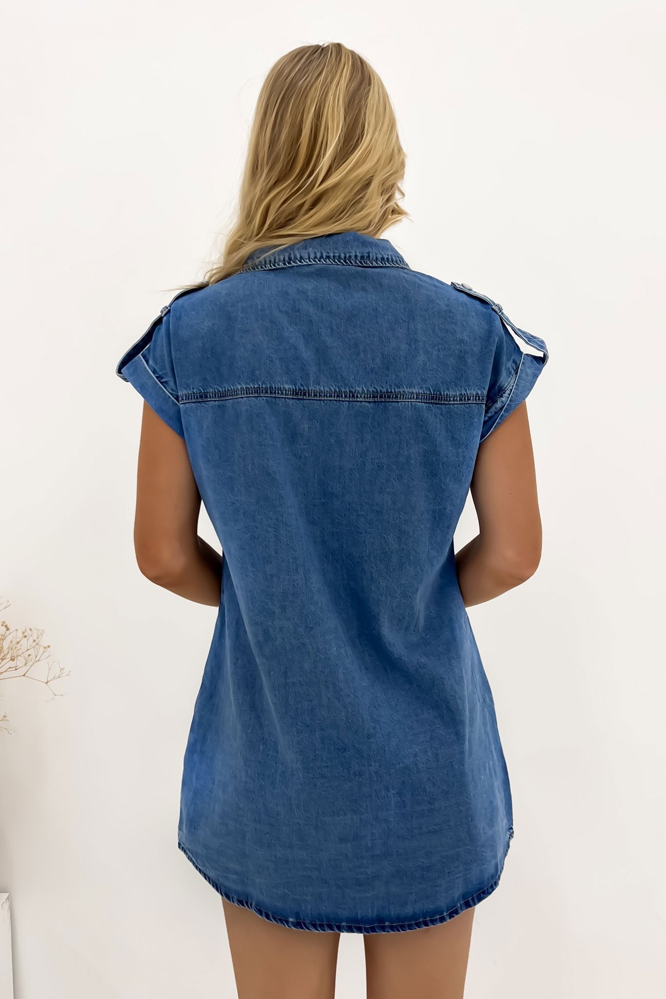 Selah Denim Mini Dress Mid Blue