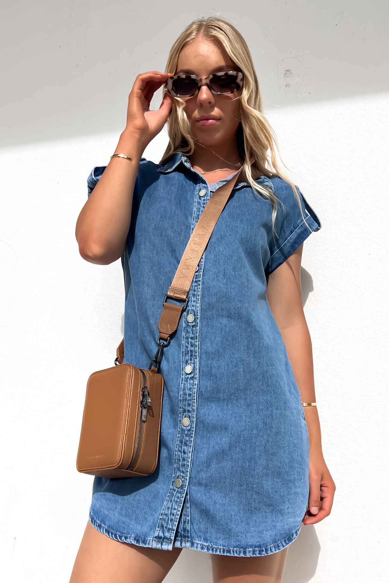 Selah Denim Mini Dress Mid Blue