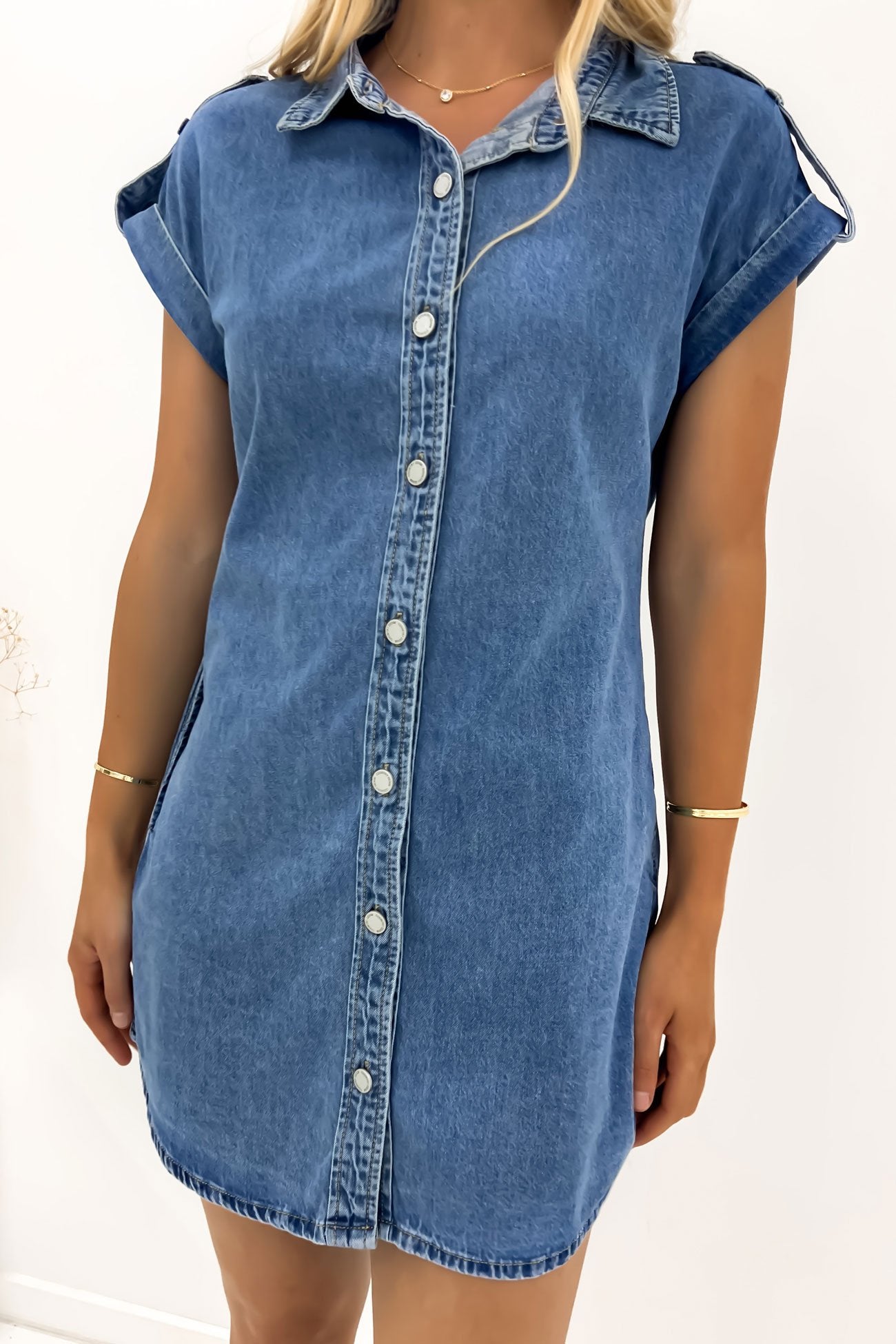 Selah Denim Mini Dress Mid Blue