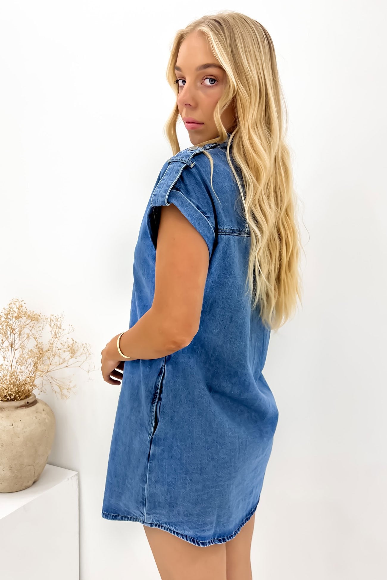 Selah Denim Mini Dress Mid Blue