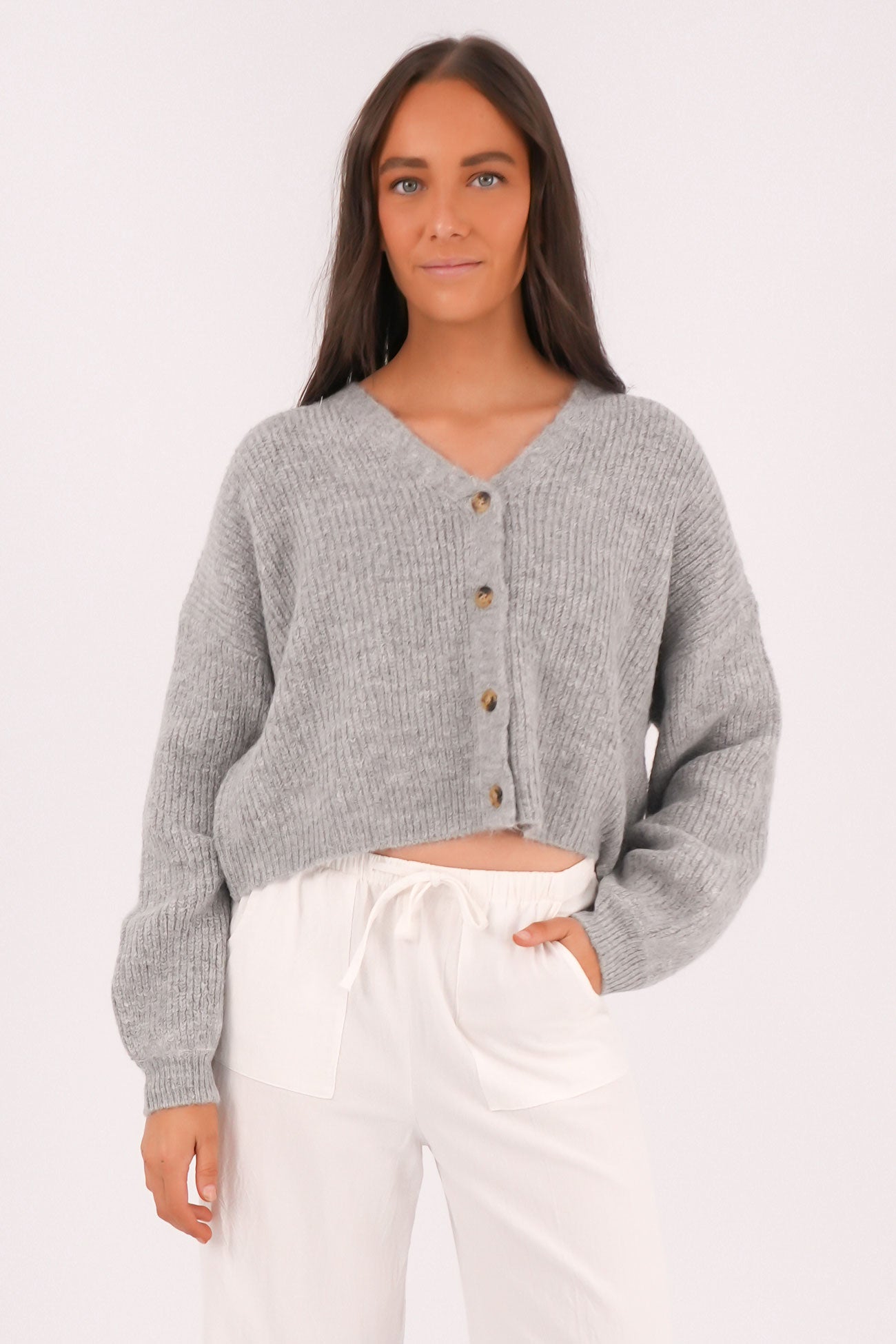 Selena Knit Cardi Grey Marle