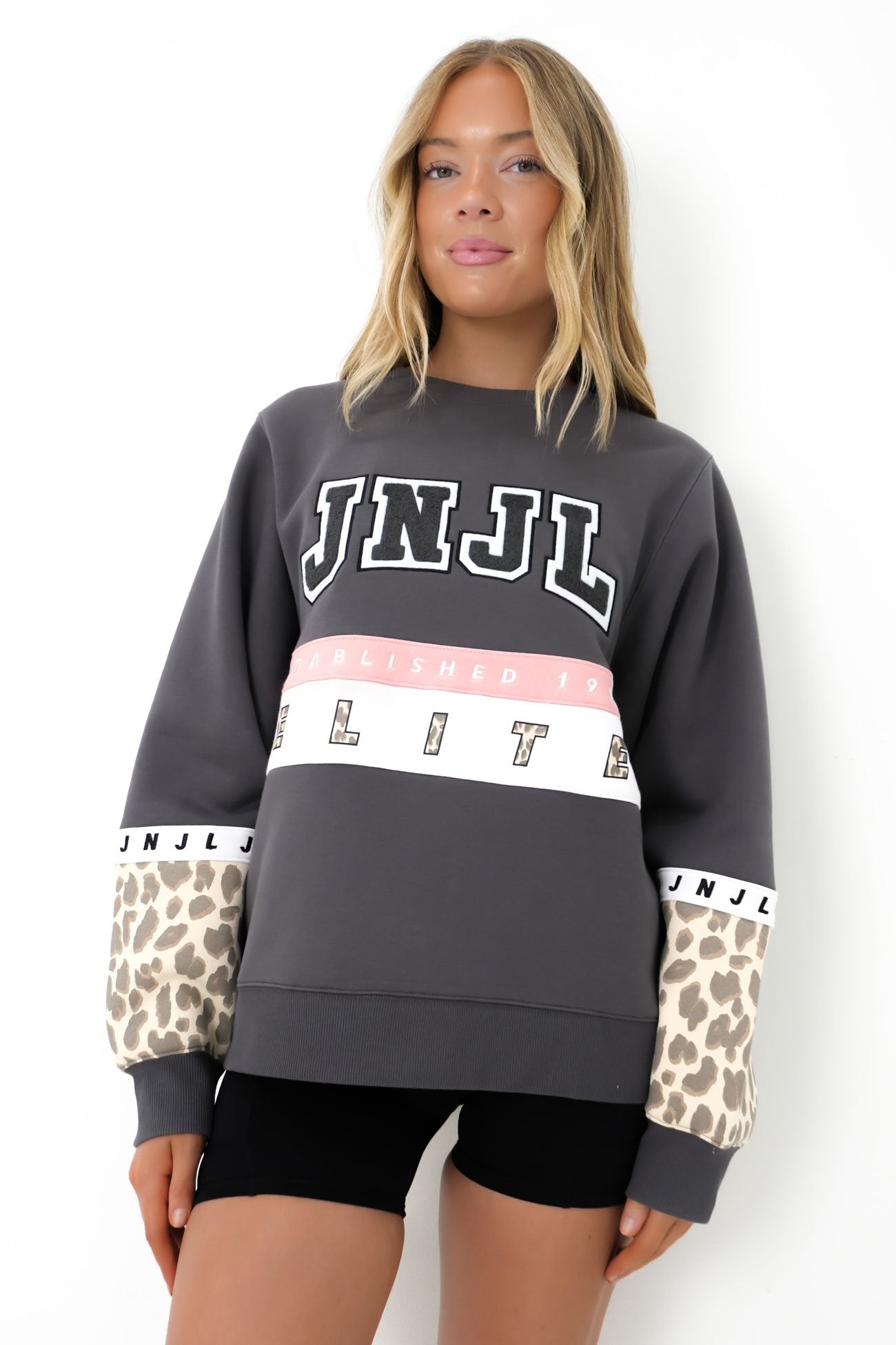 Sienna Leopard Crew Charcoal