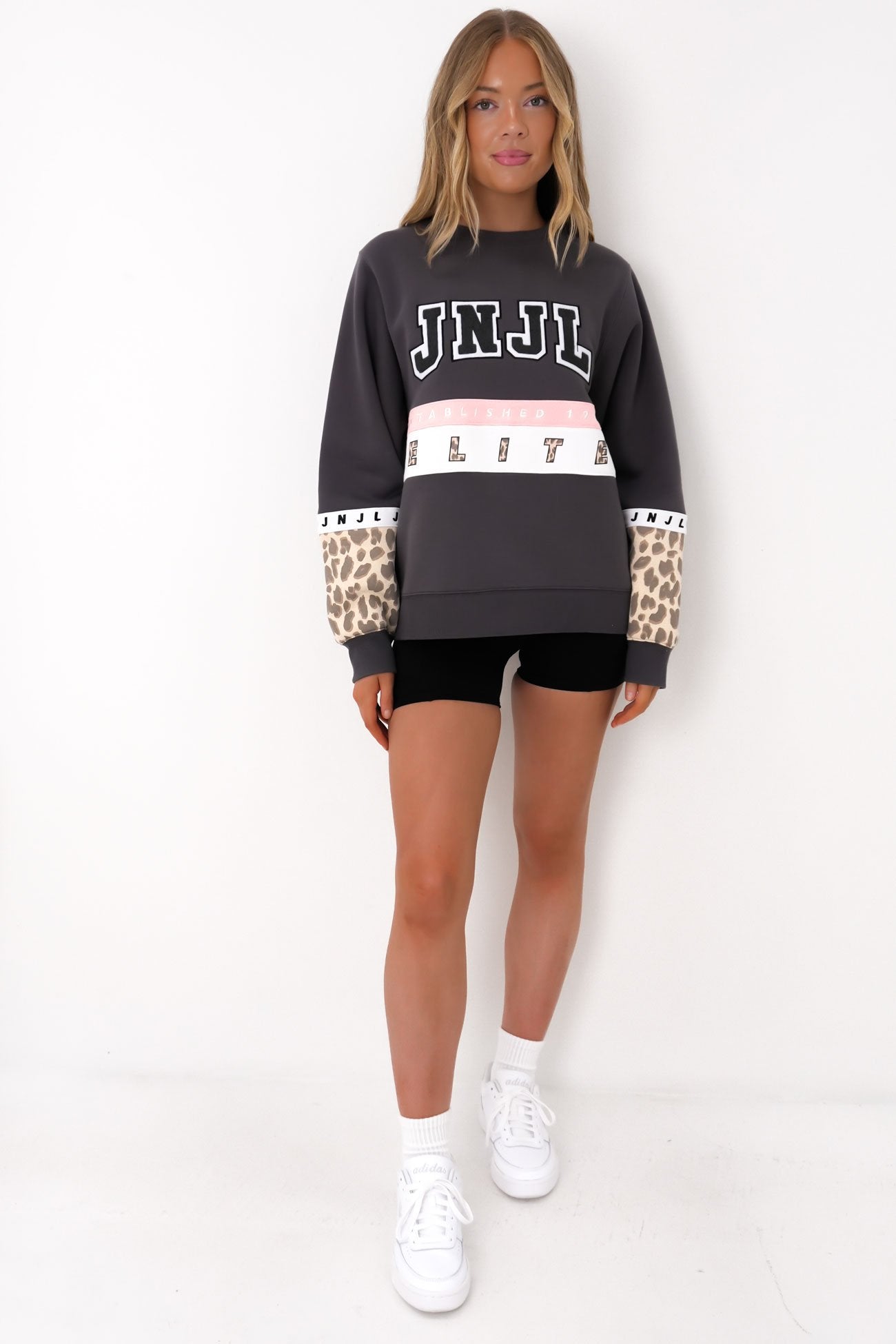 Sienna Leopard Crew Charcoal