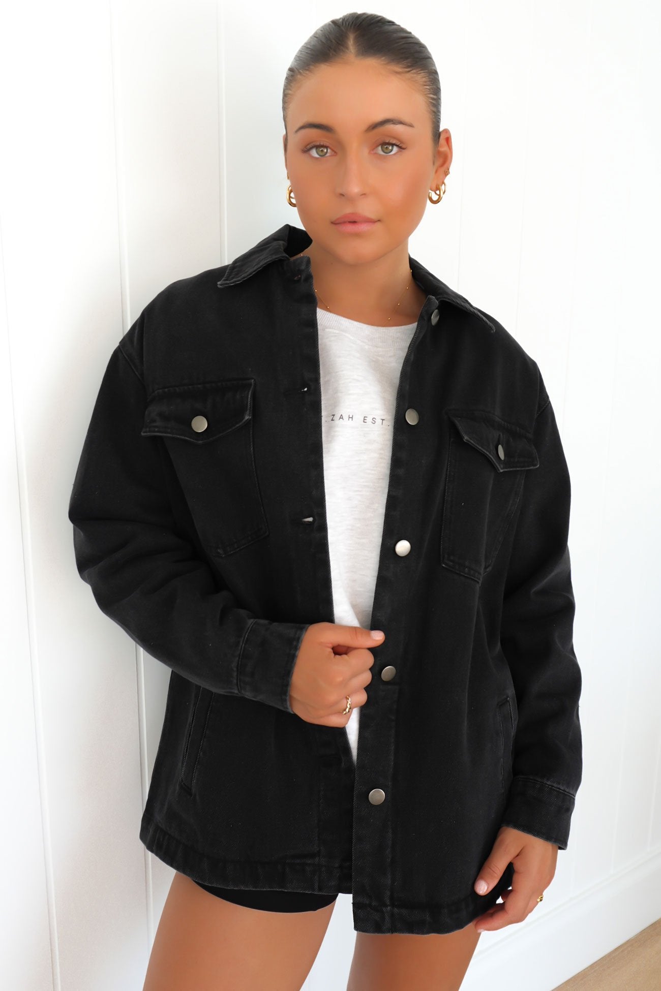 Skylar Denim Shacket Washed Black