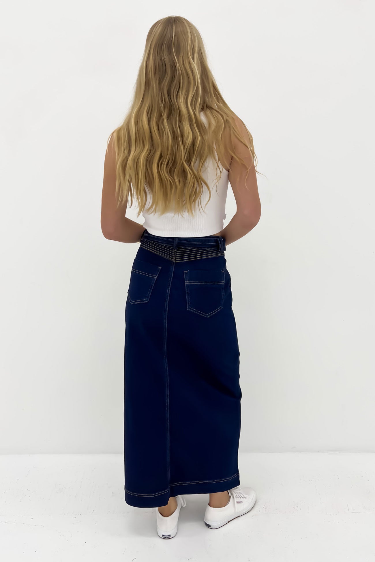 Sonya Denim Midi Skirt Dark Blue