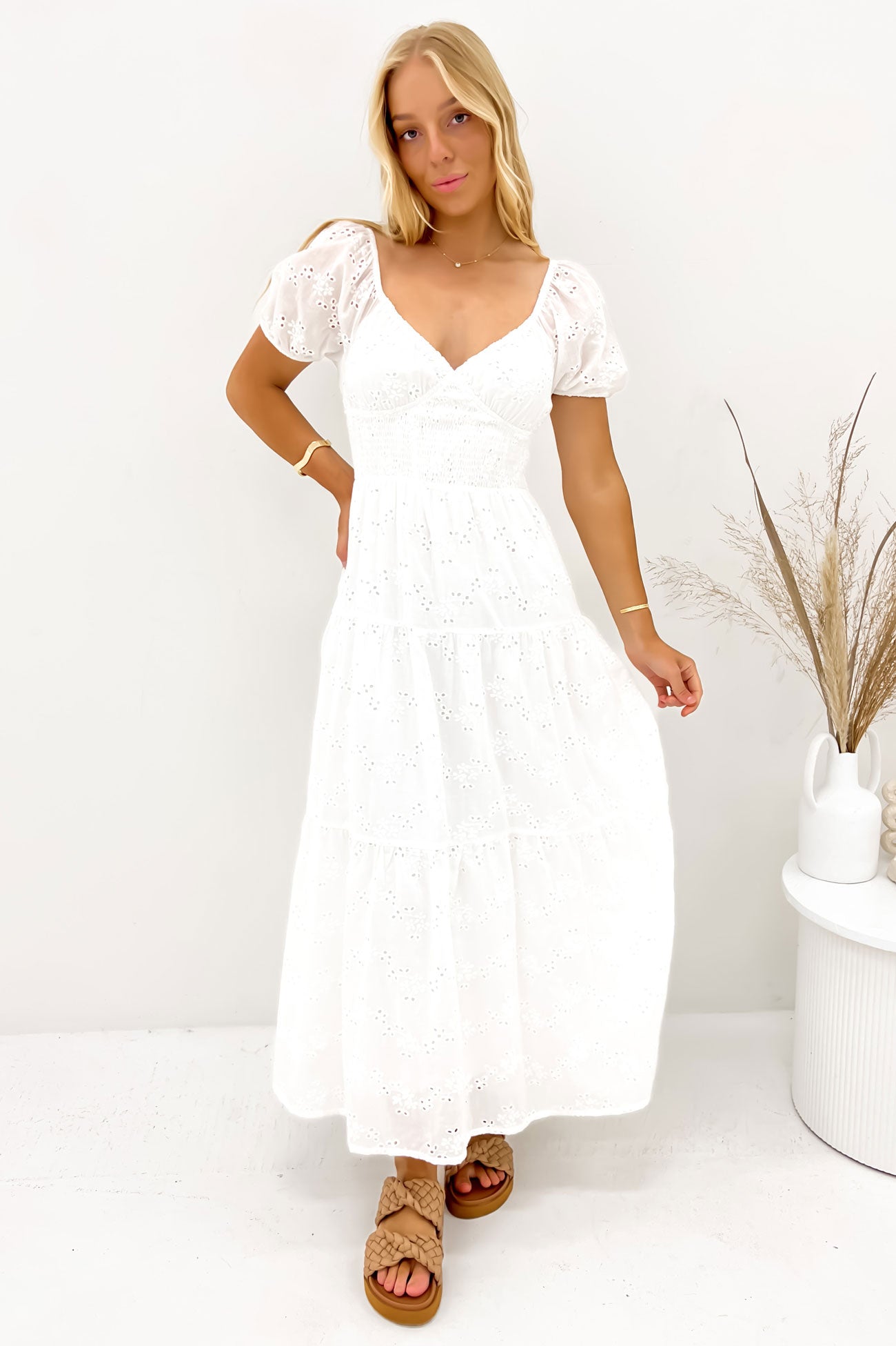 Sutton Broderie Maxi Dress Vintage White