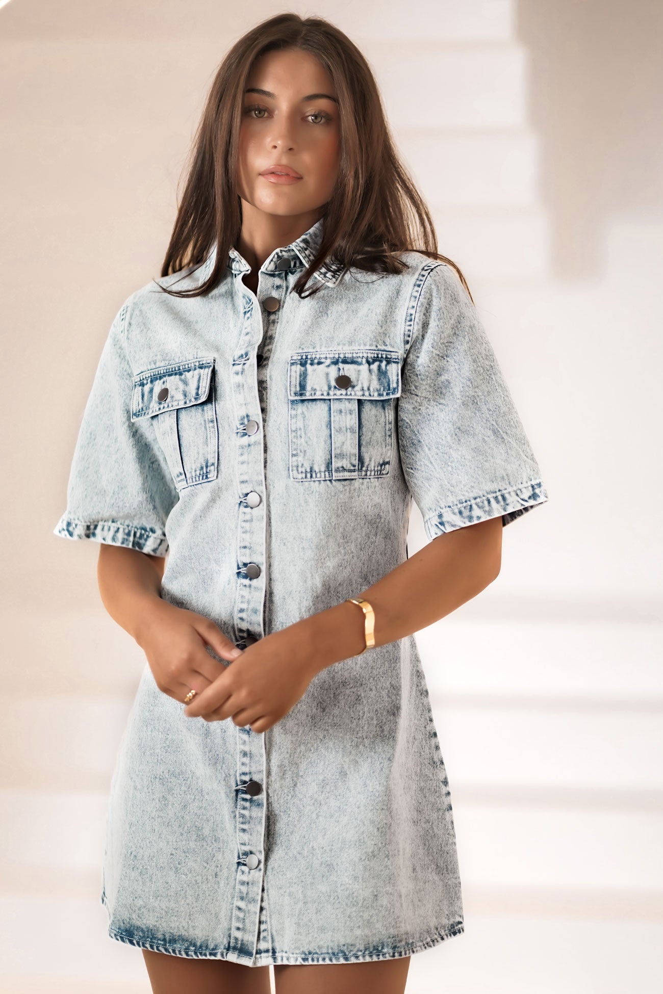 Tatum Denim Mini Dress Sky Blue