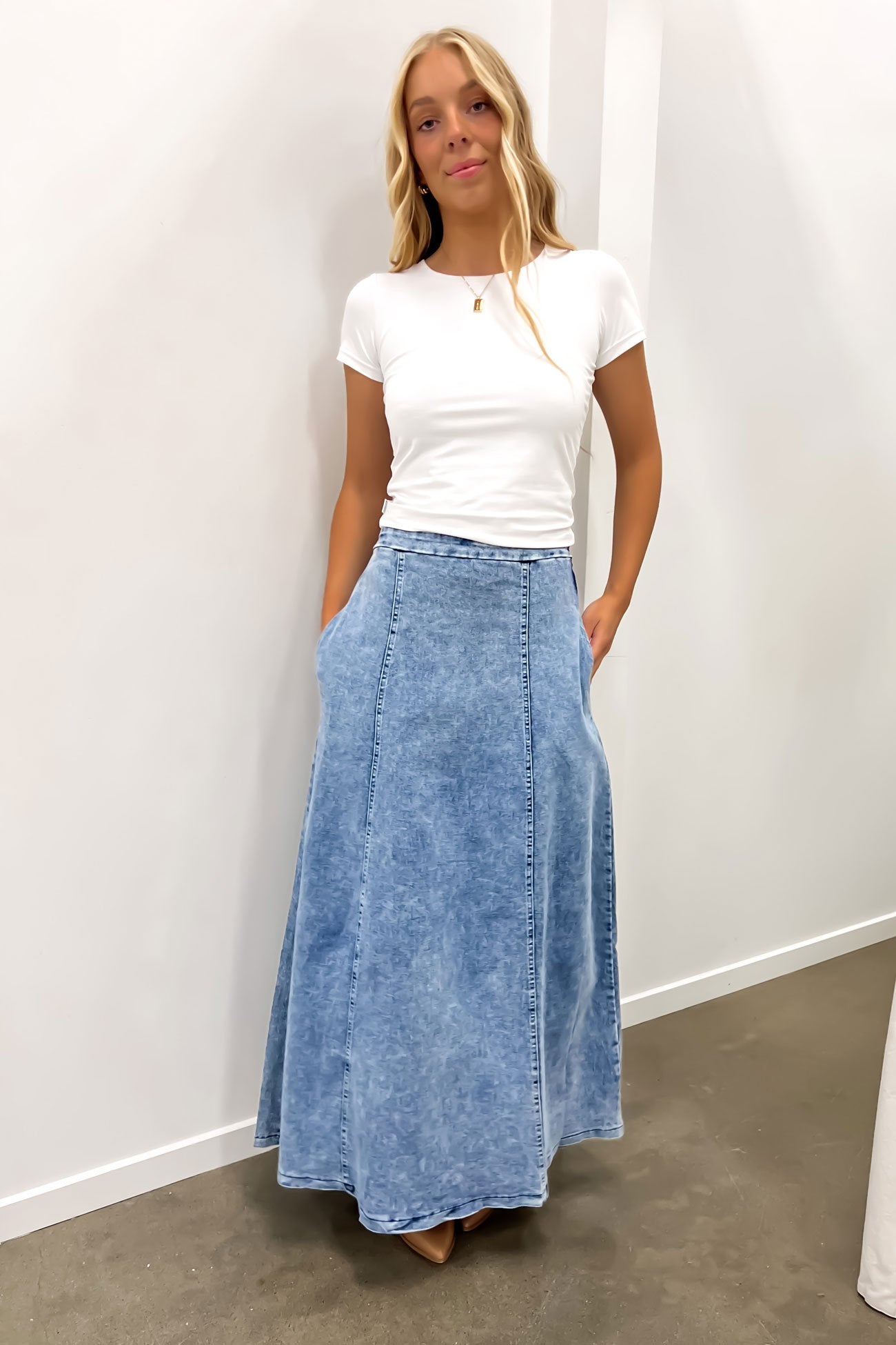 Taylor Denim Maxi Skirt Blue