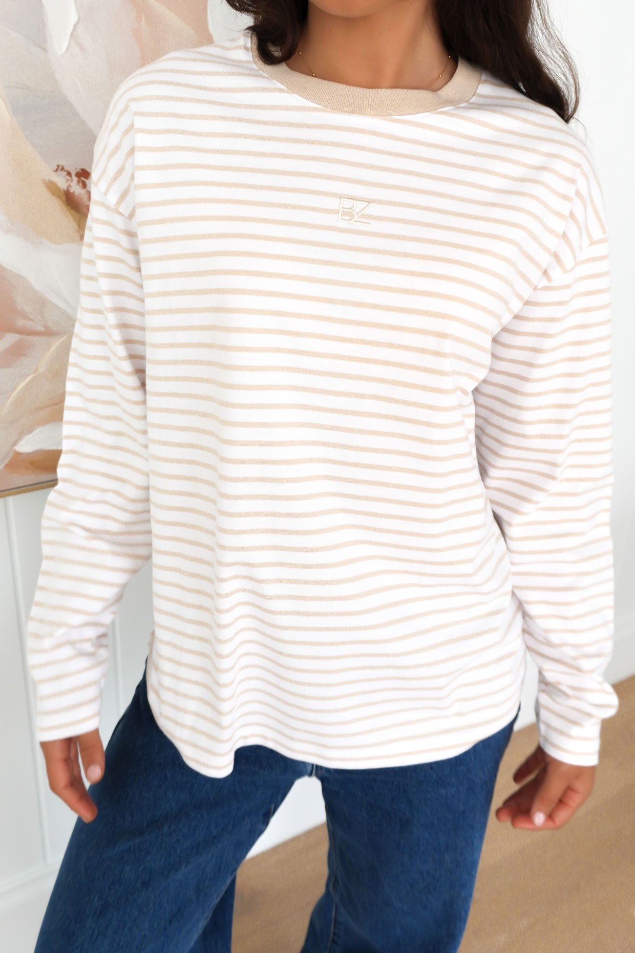 Taylor Stripe Long Sleeve Tee White Beige