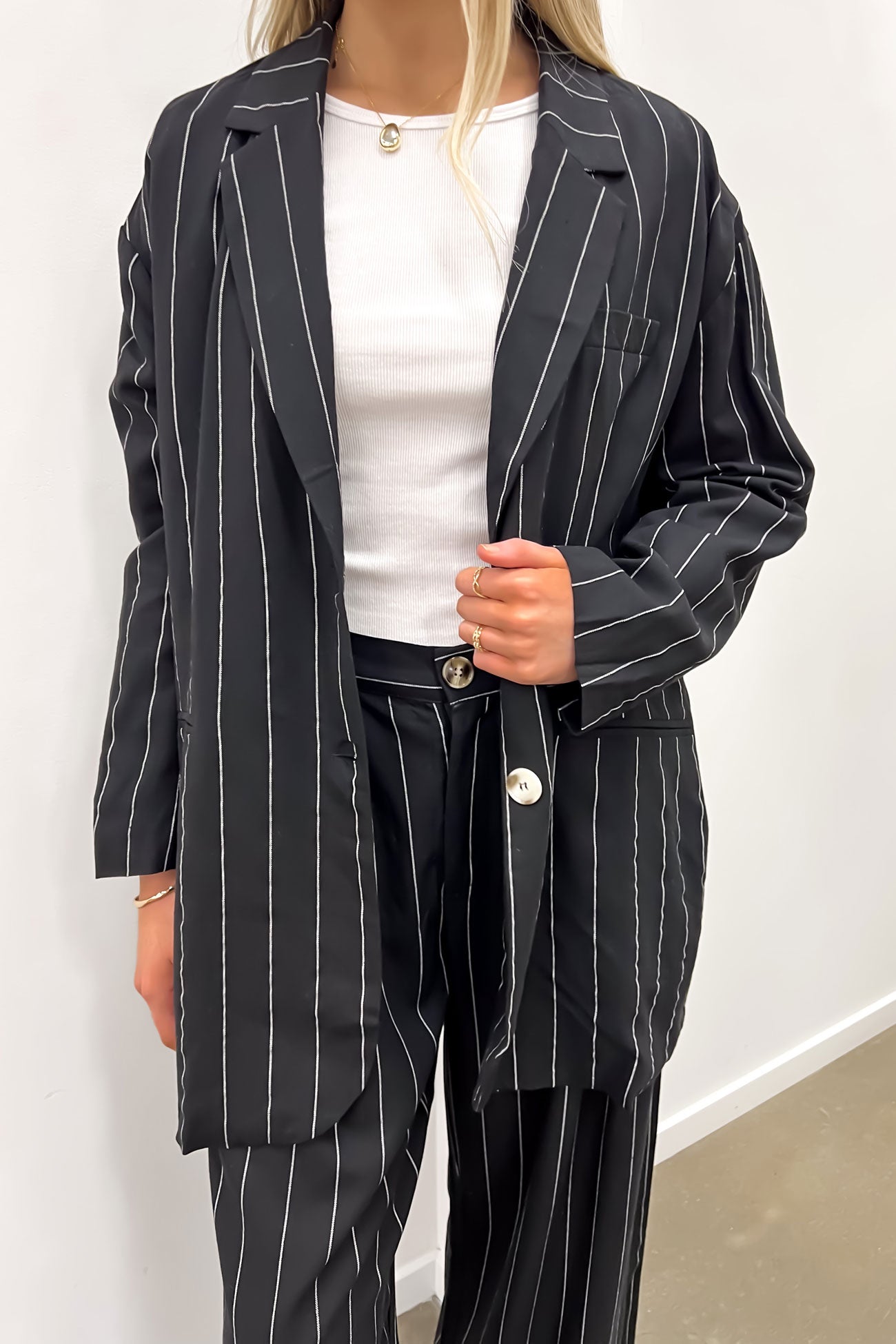 Thea Blazer Black Pinstripe