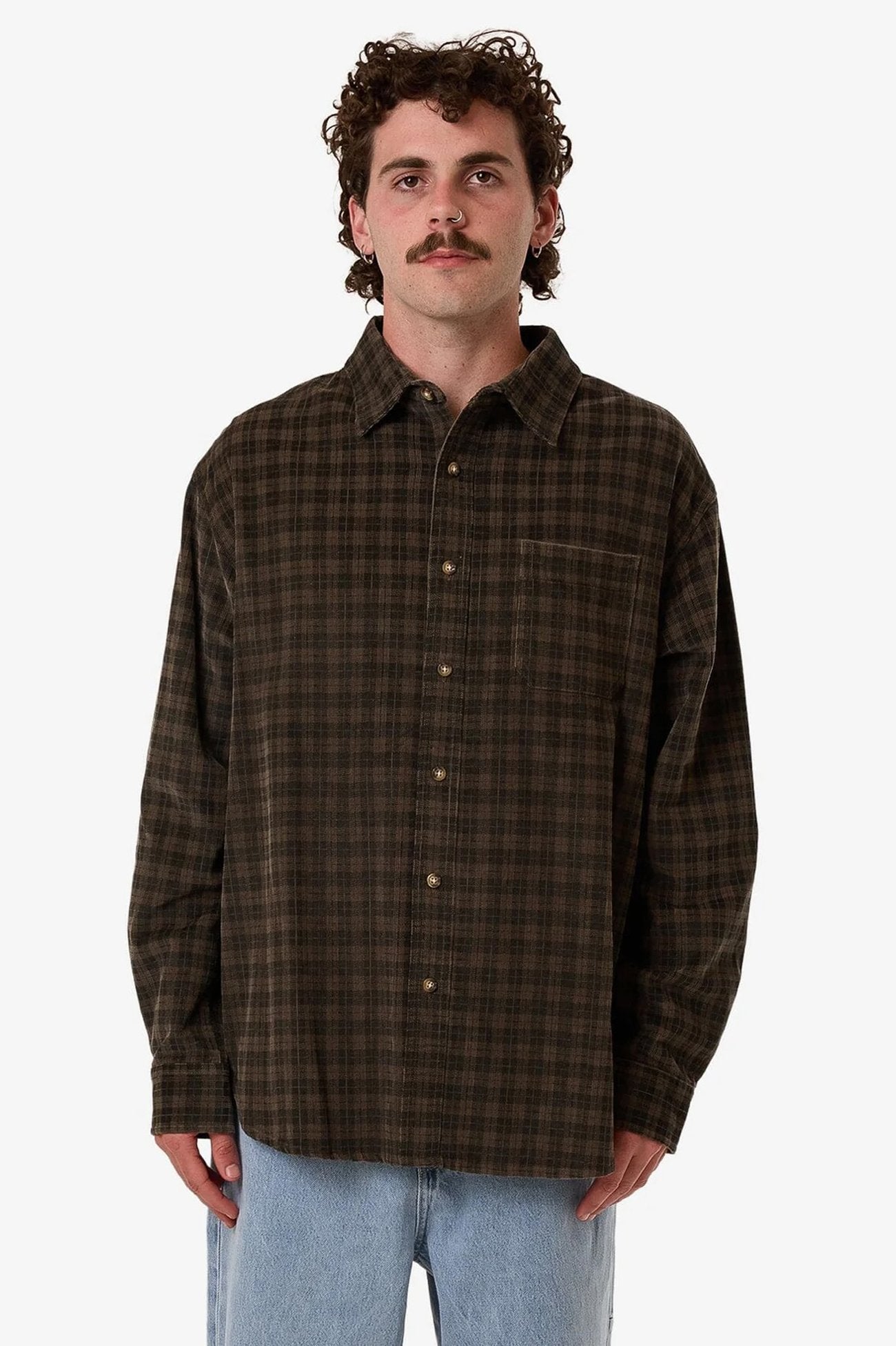 Thrills Union Cord Check Long Sleeve Shirt Falcon