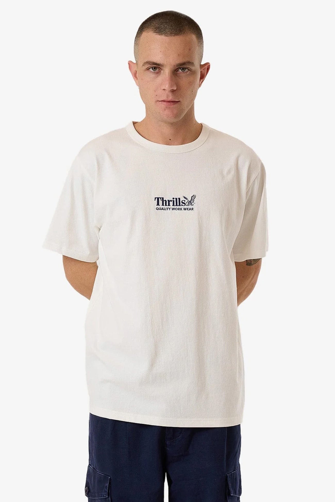 Thrills Workwear Embro Merch Fit Tee Dirty White