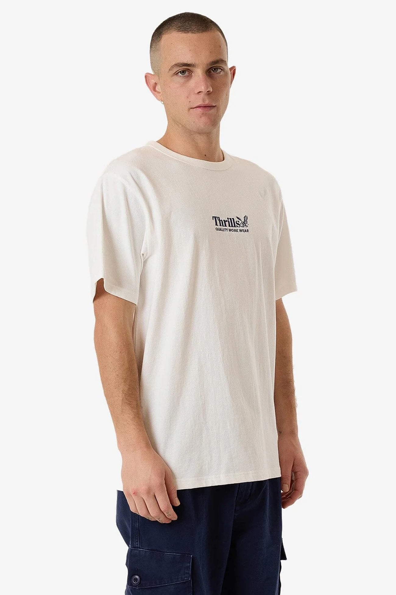 Thrills Workwear Embro Merch Fit Tee Dirty White