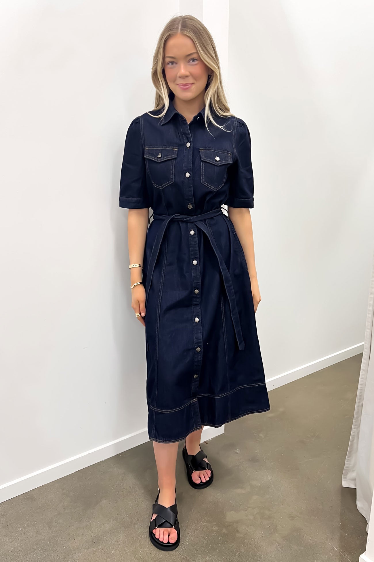 Tia Denim Midi Dress Dark Blue