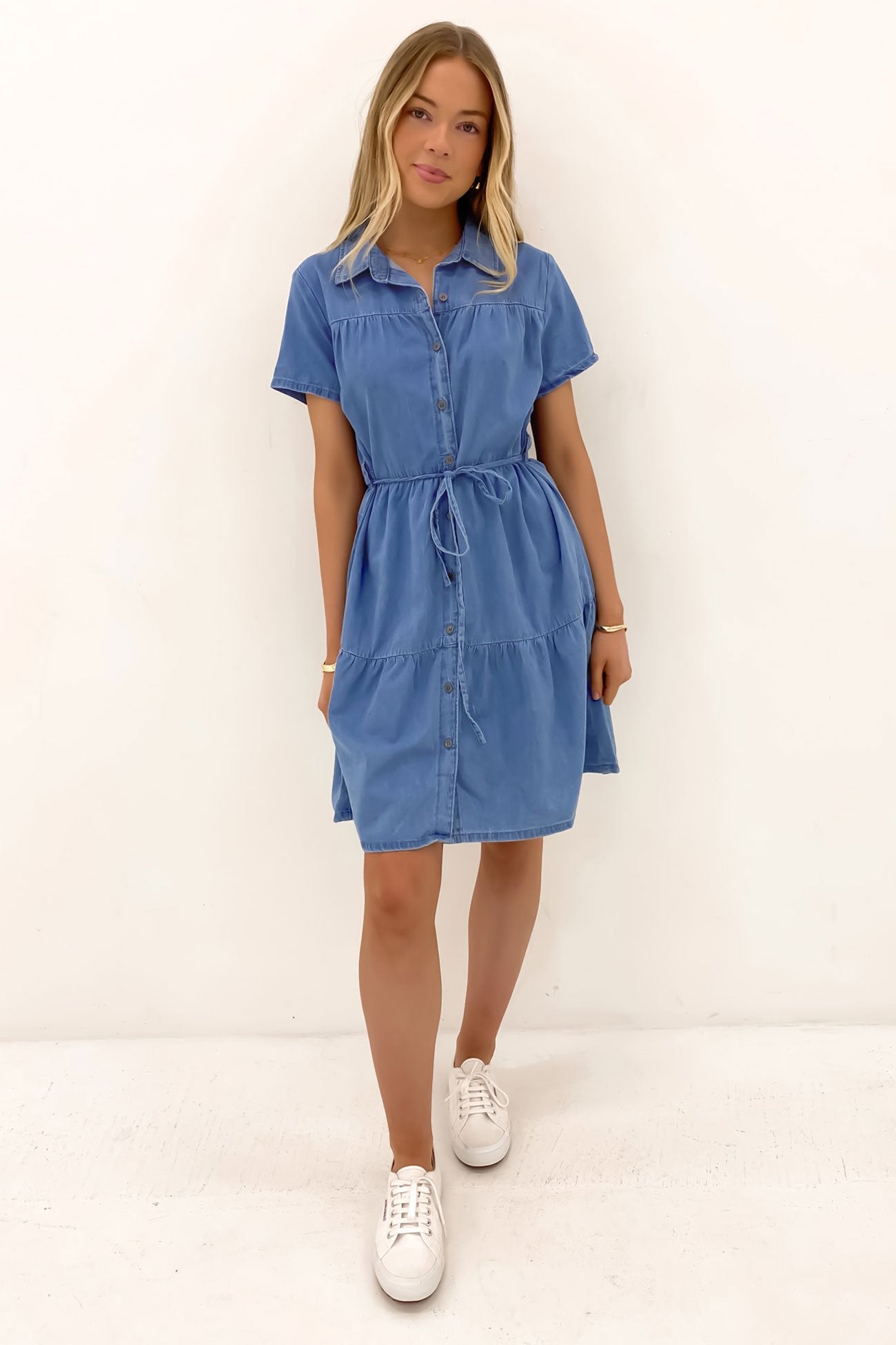 Tobi Denim Mini Dress Mid Blue