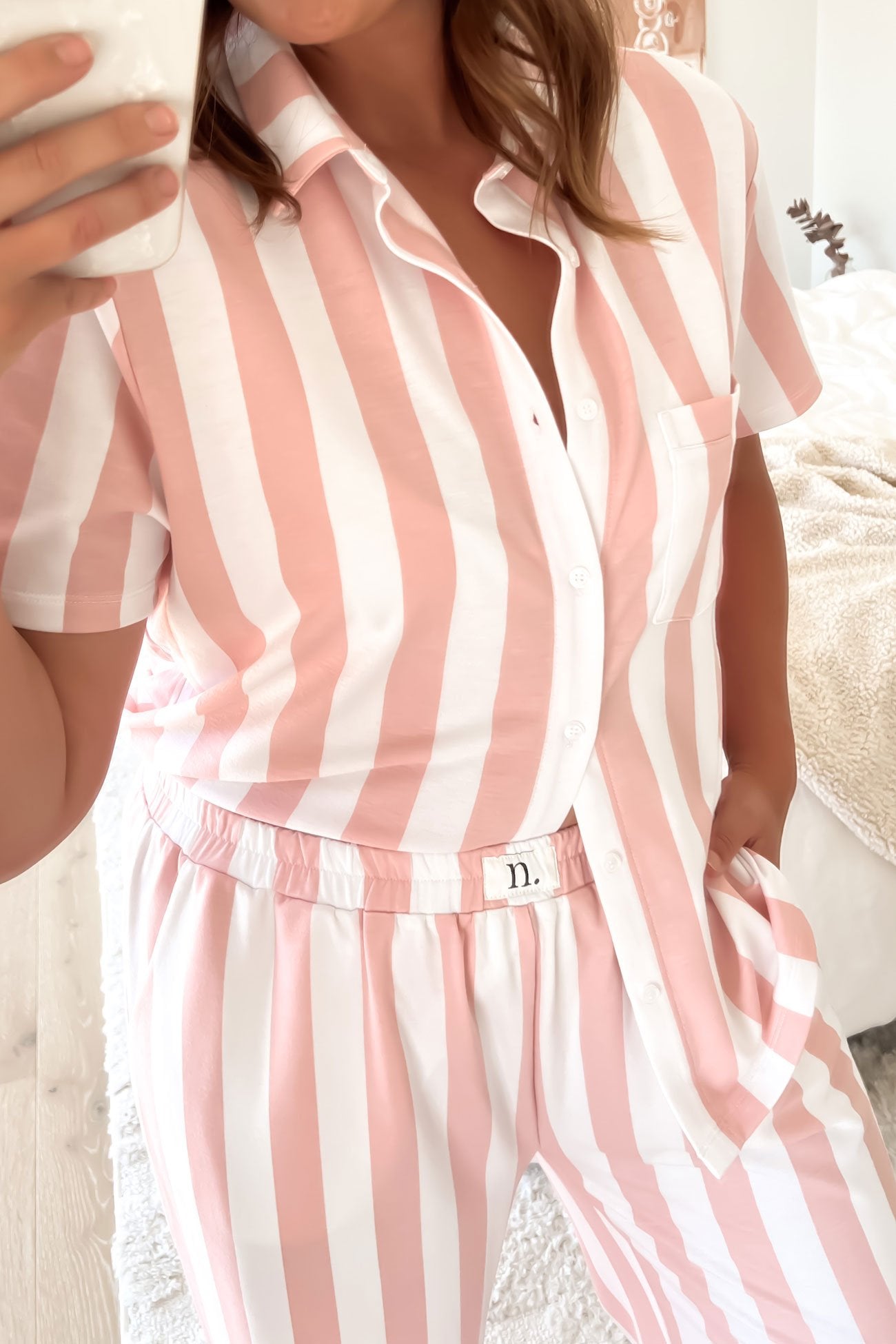 Vacay Comfort Long PJ Set Pink White Stripe