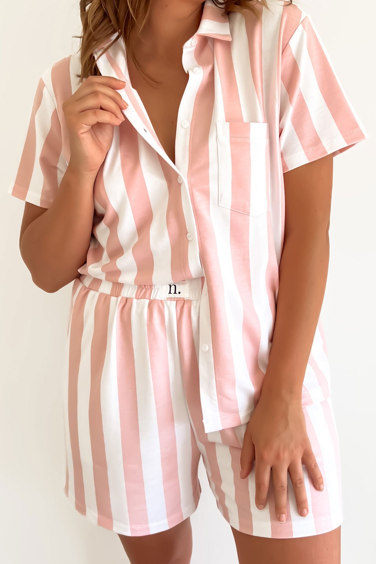 Vacay Comfort PJ Set Pink White Stripe