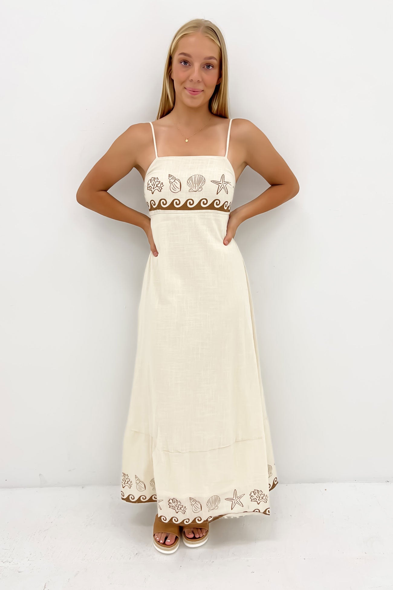 Zhuri Maxi Dress Beige Shell Wave