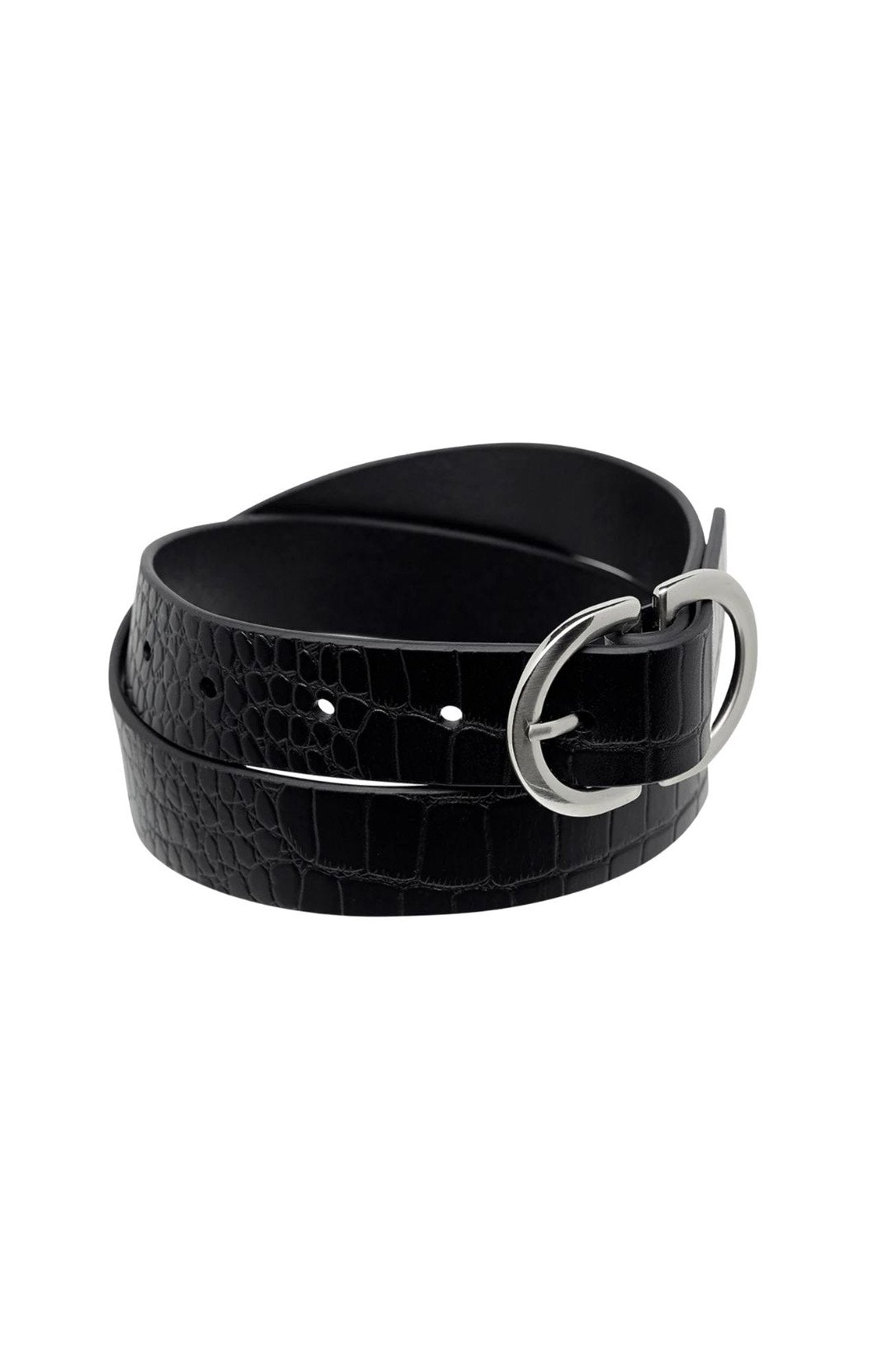 In Reverse Belt Black Croc Silver