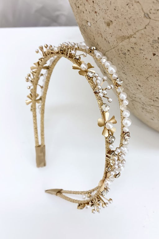 Allie Pearl Floral Headband Gold