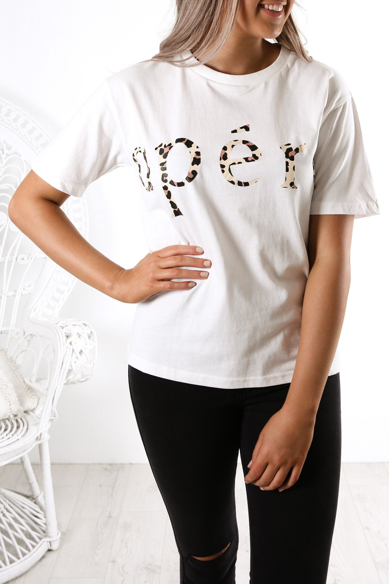 JJ Leopard Print Tee White Leopard