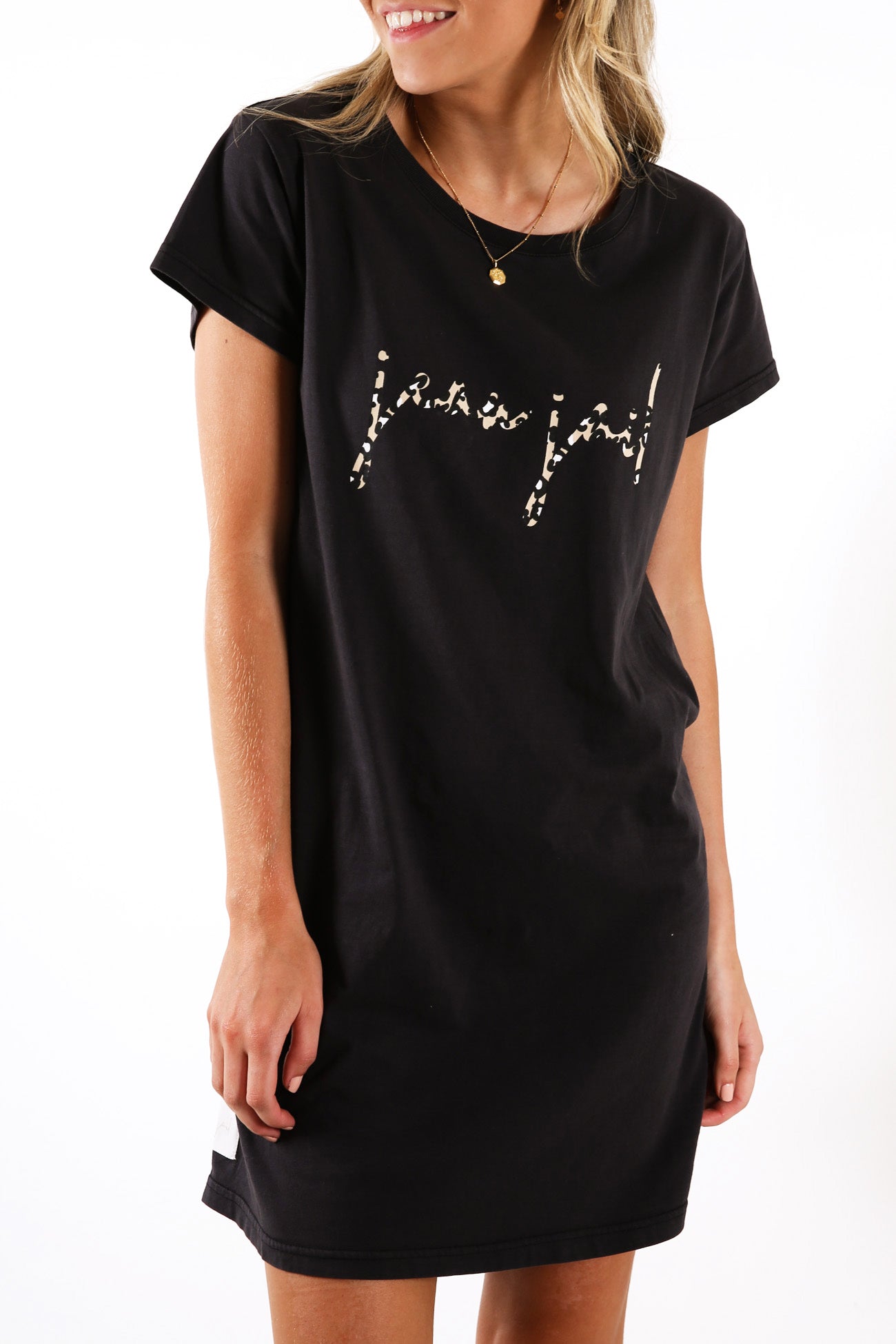 Unstoppable Tee Dress Washed Black Leopard