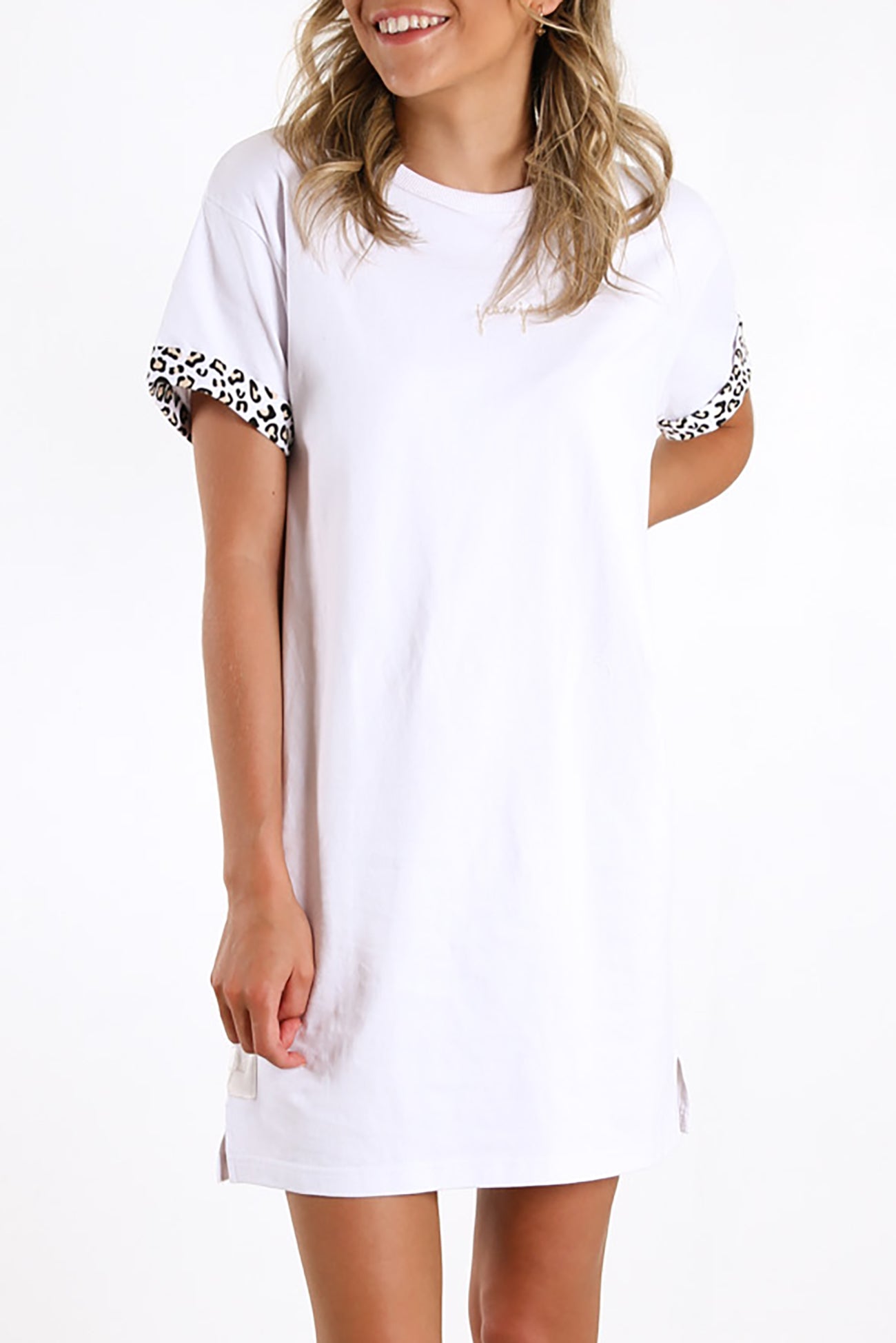 Hear Me Roar Tee Dress White Leopard