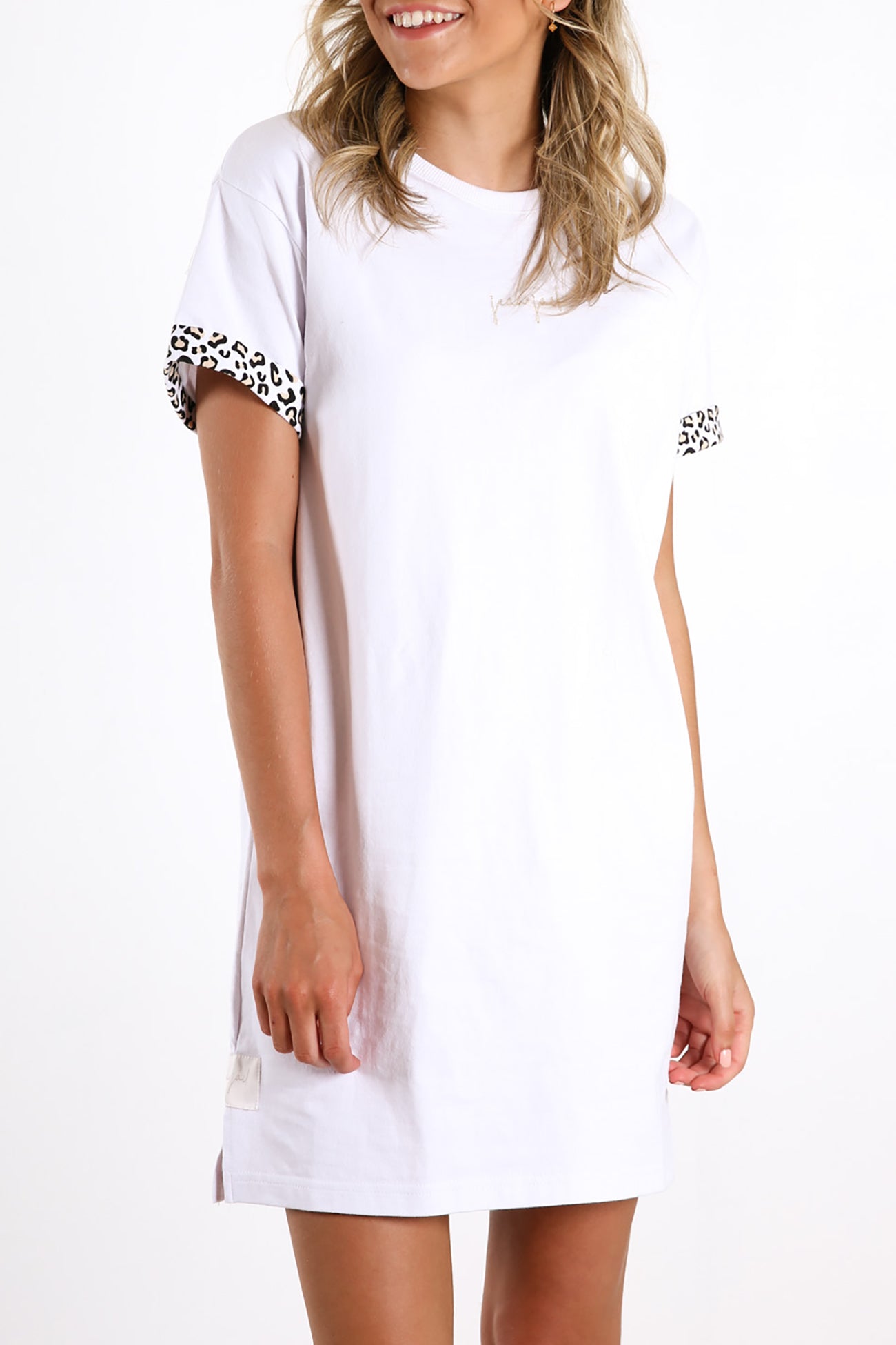 Hear Me Roar Tee Dress White Leopard