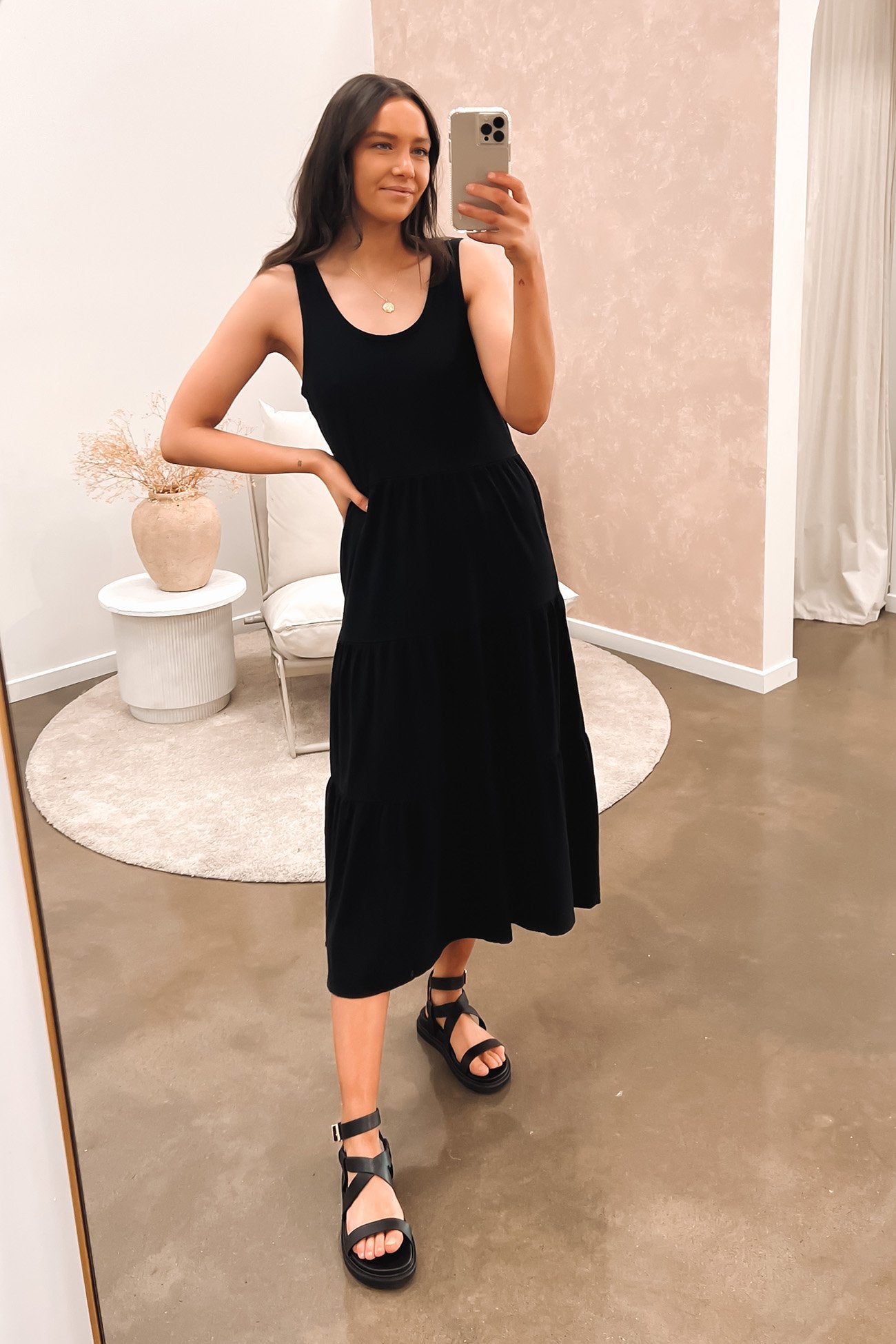 AAE Linen Midi Dress Black