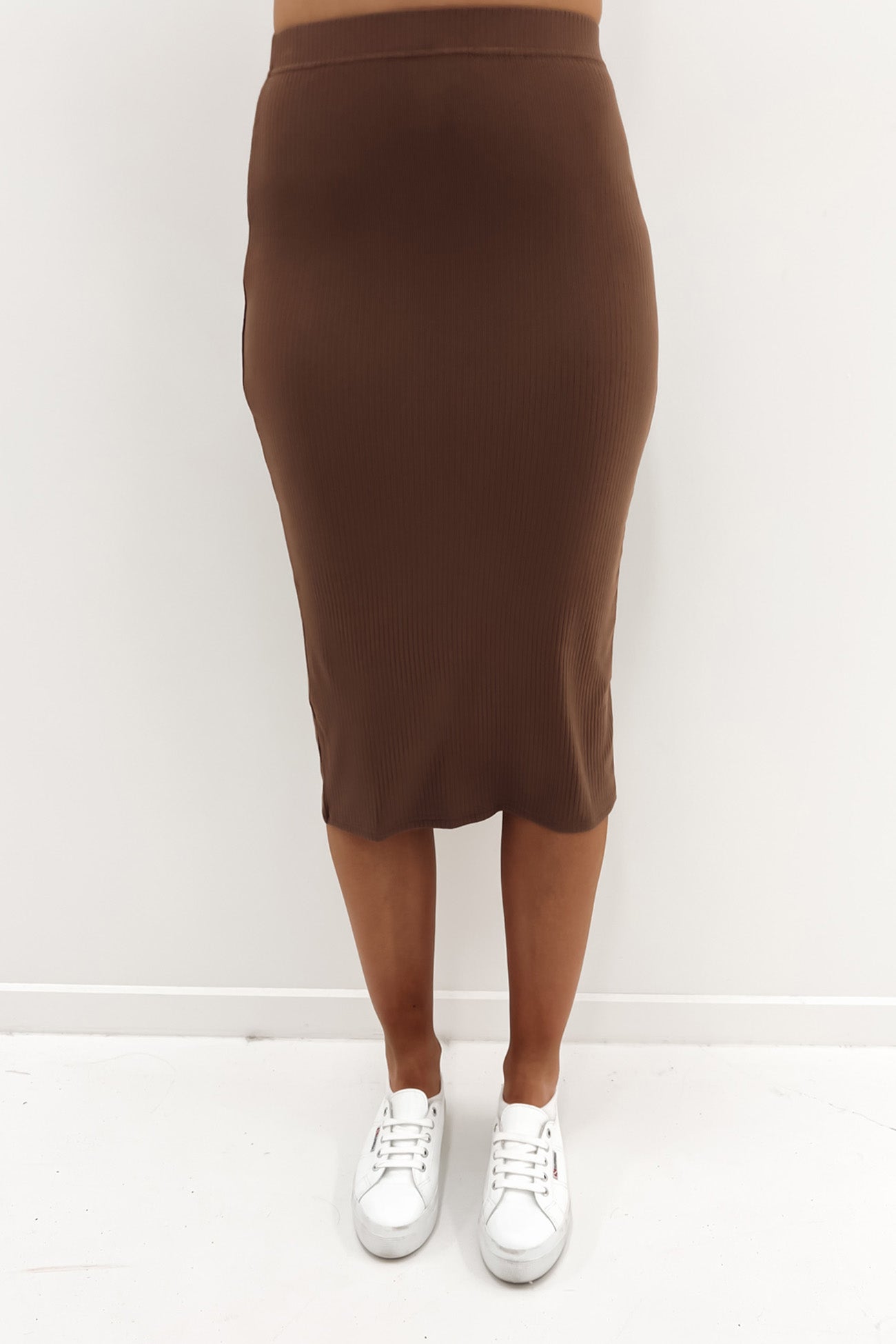 AAE Rib Midi Skirt Brown