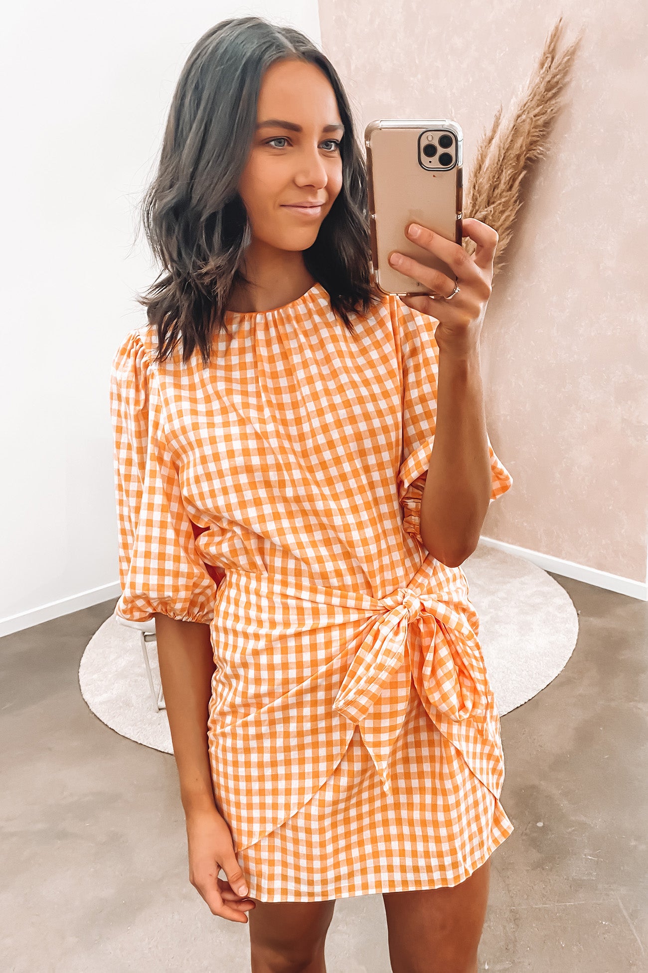 Abigail Mini Dress Orange Gingham