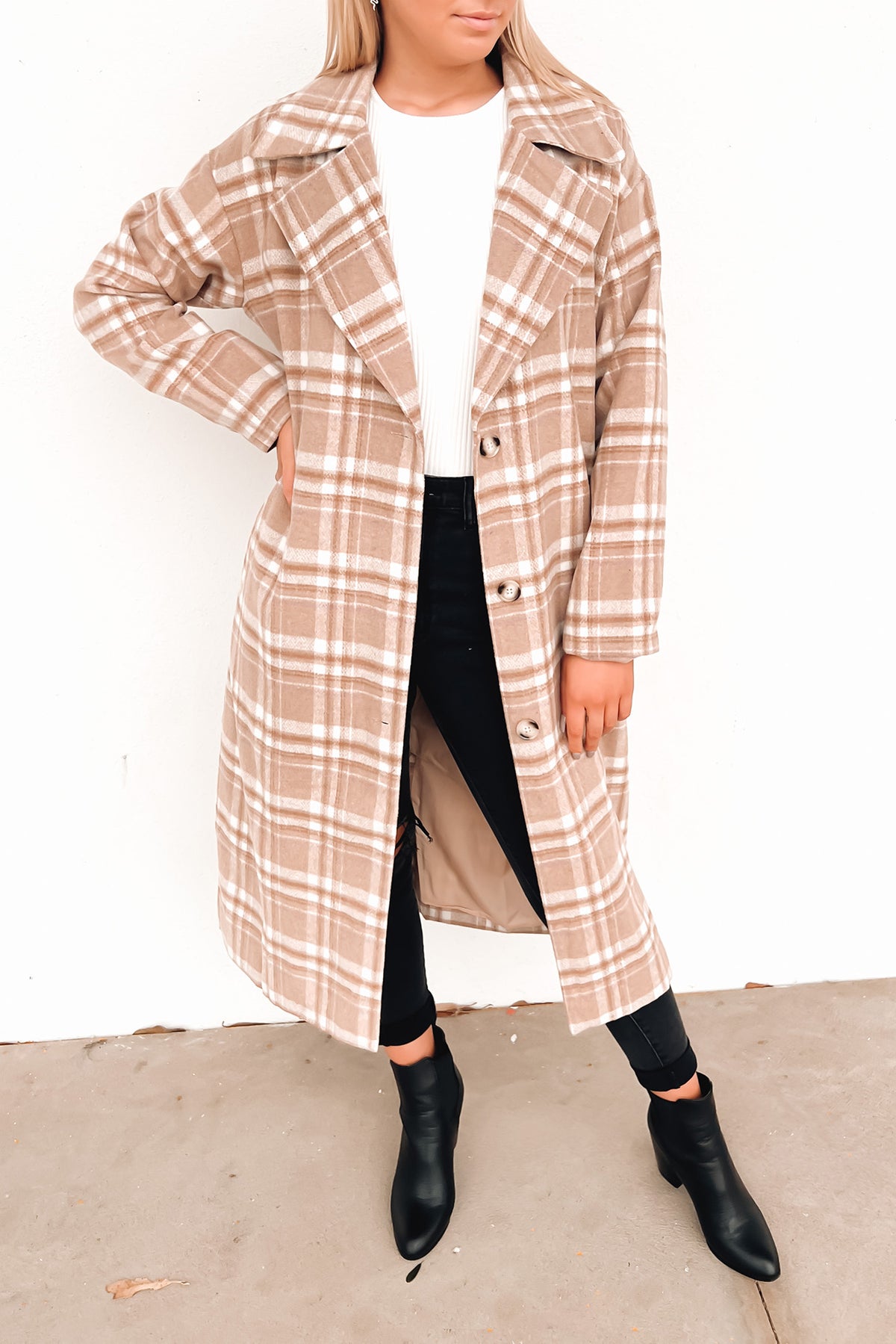 Tan shop check coat