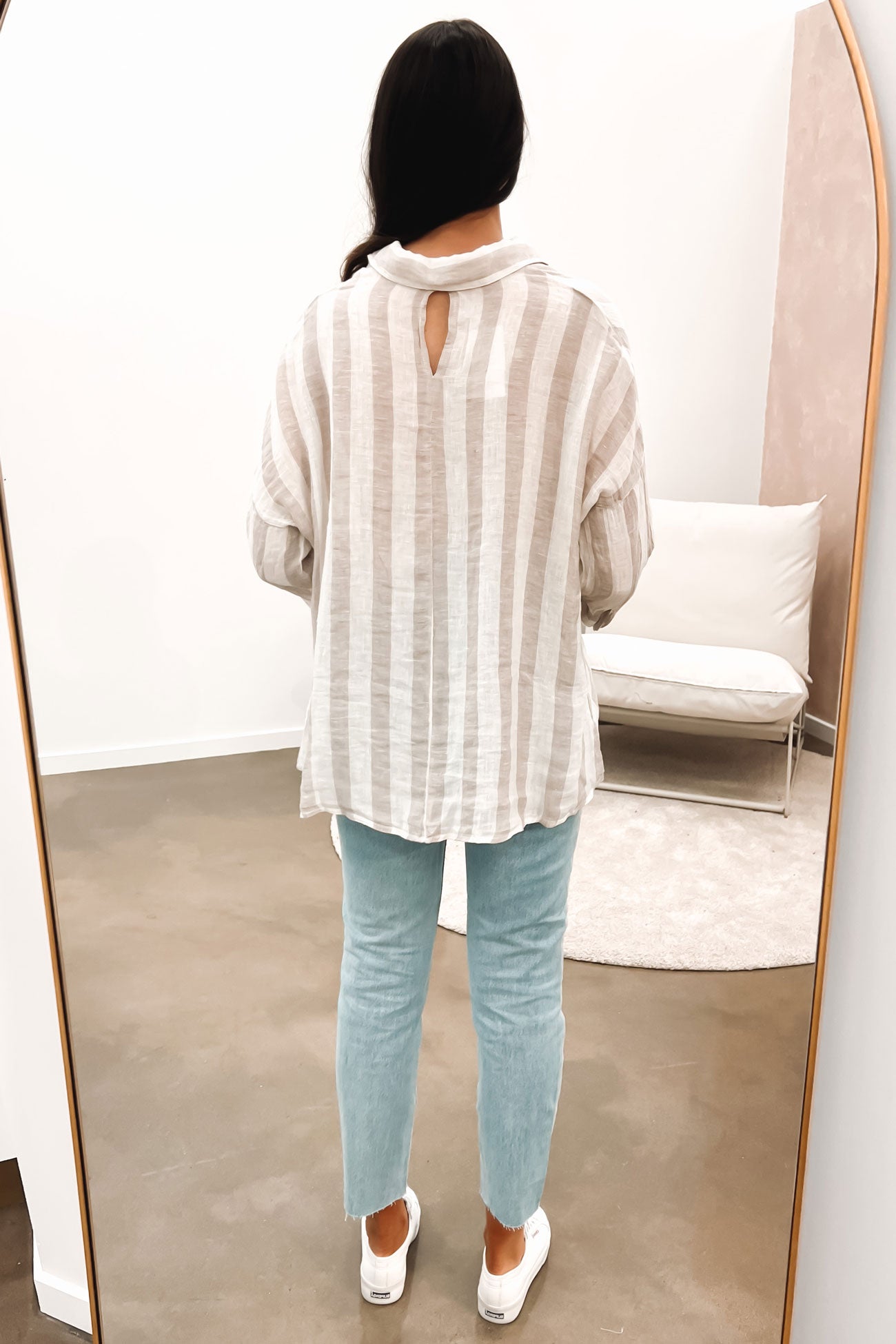 Aleena Linen Shirt Beige Stripe