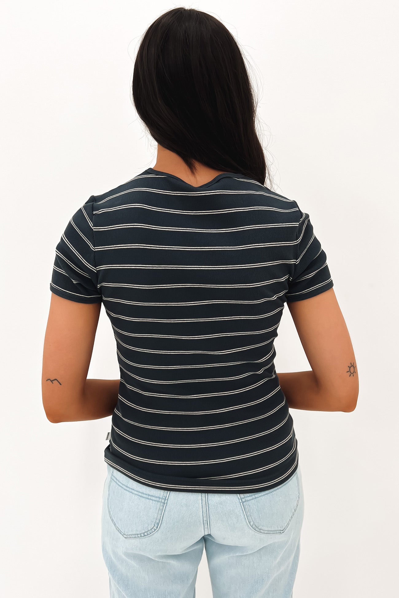 Alex Stripe Baby Rib Tee Faded Black