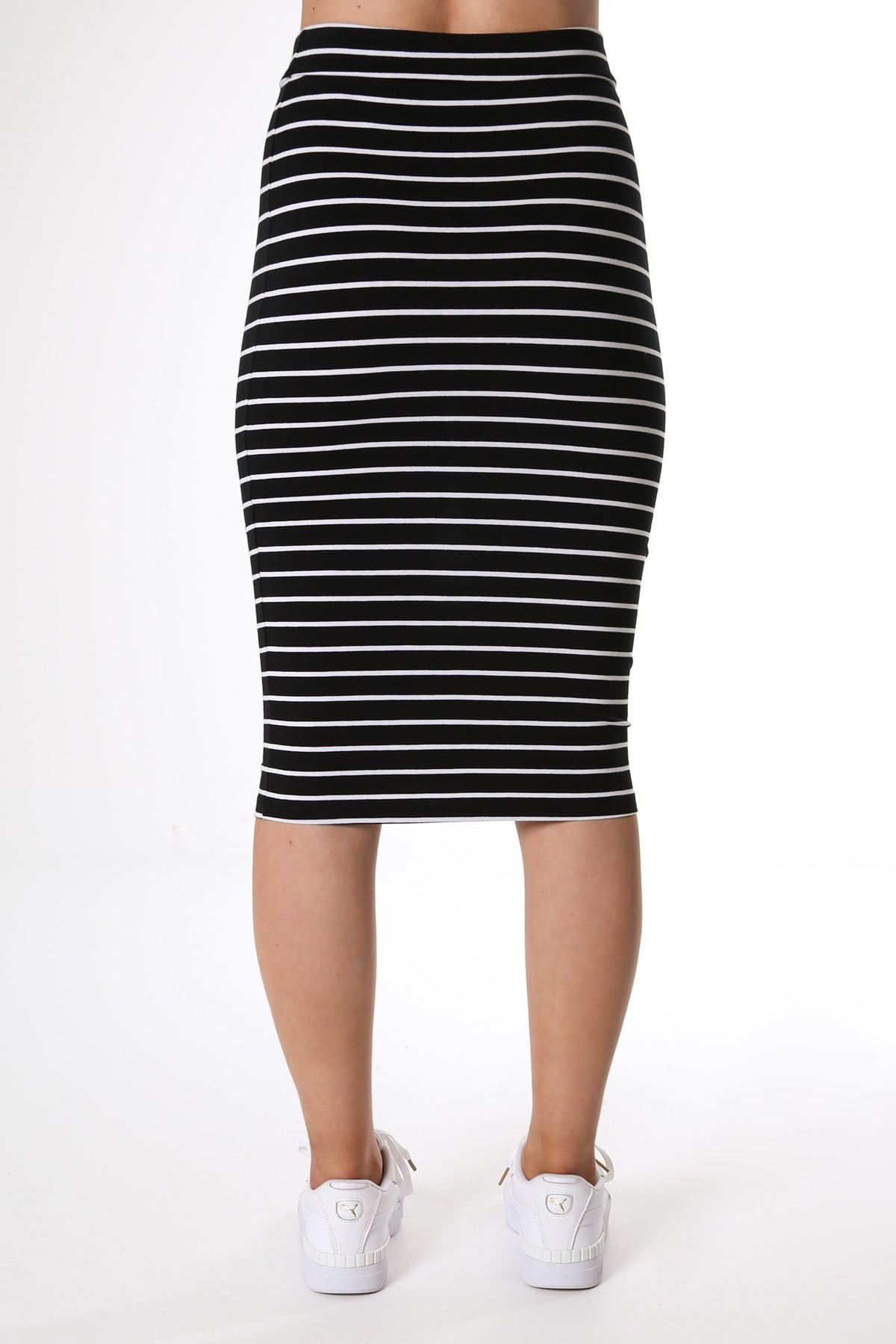 Black and white 2025 striped midi pencil skirt