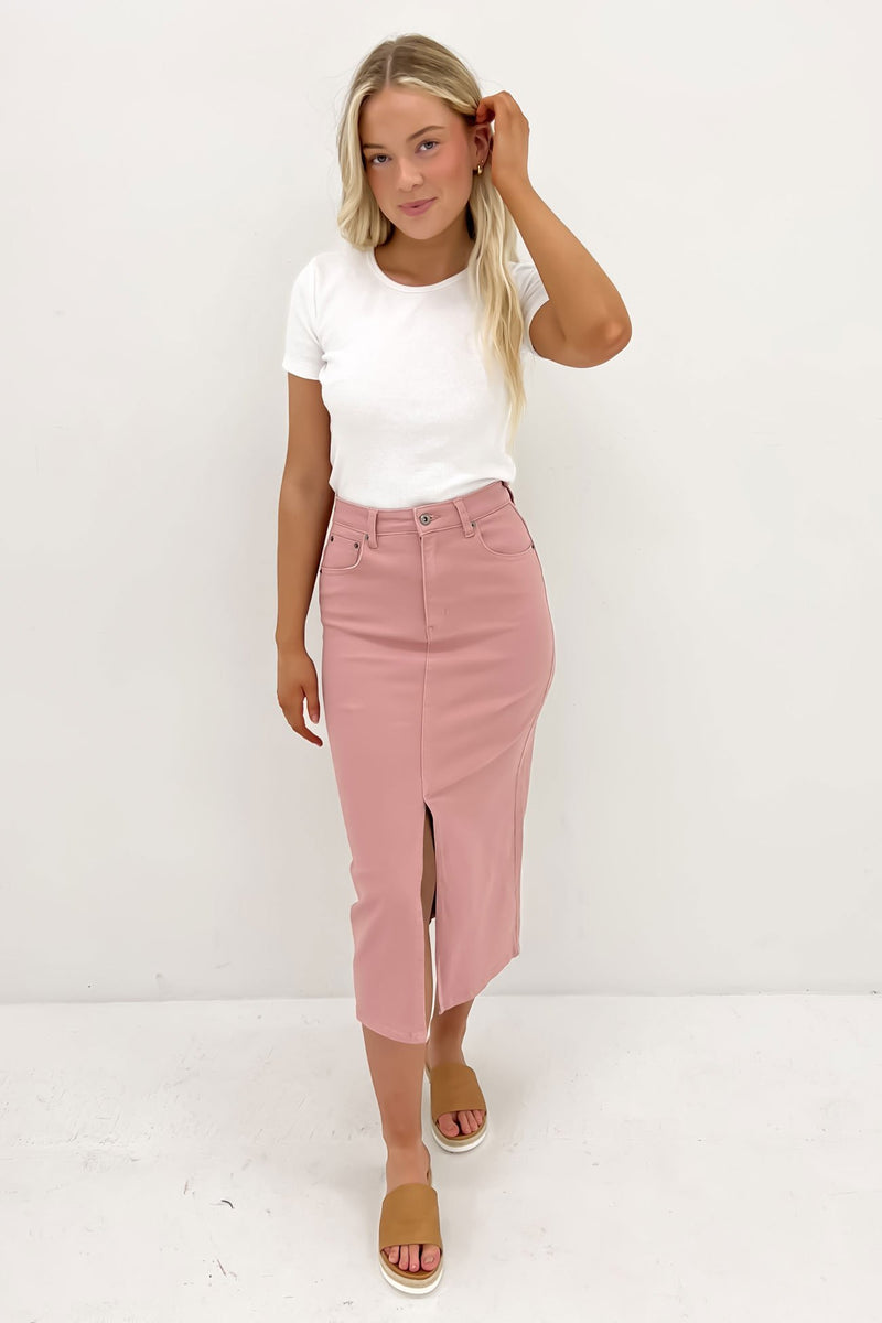 Alivia Denim Midi Skirt Pink Jean Jail