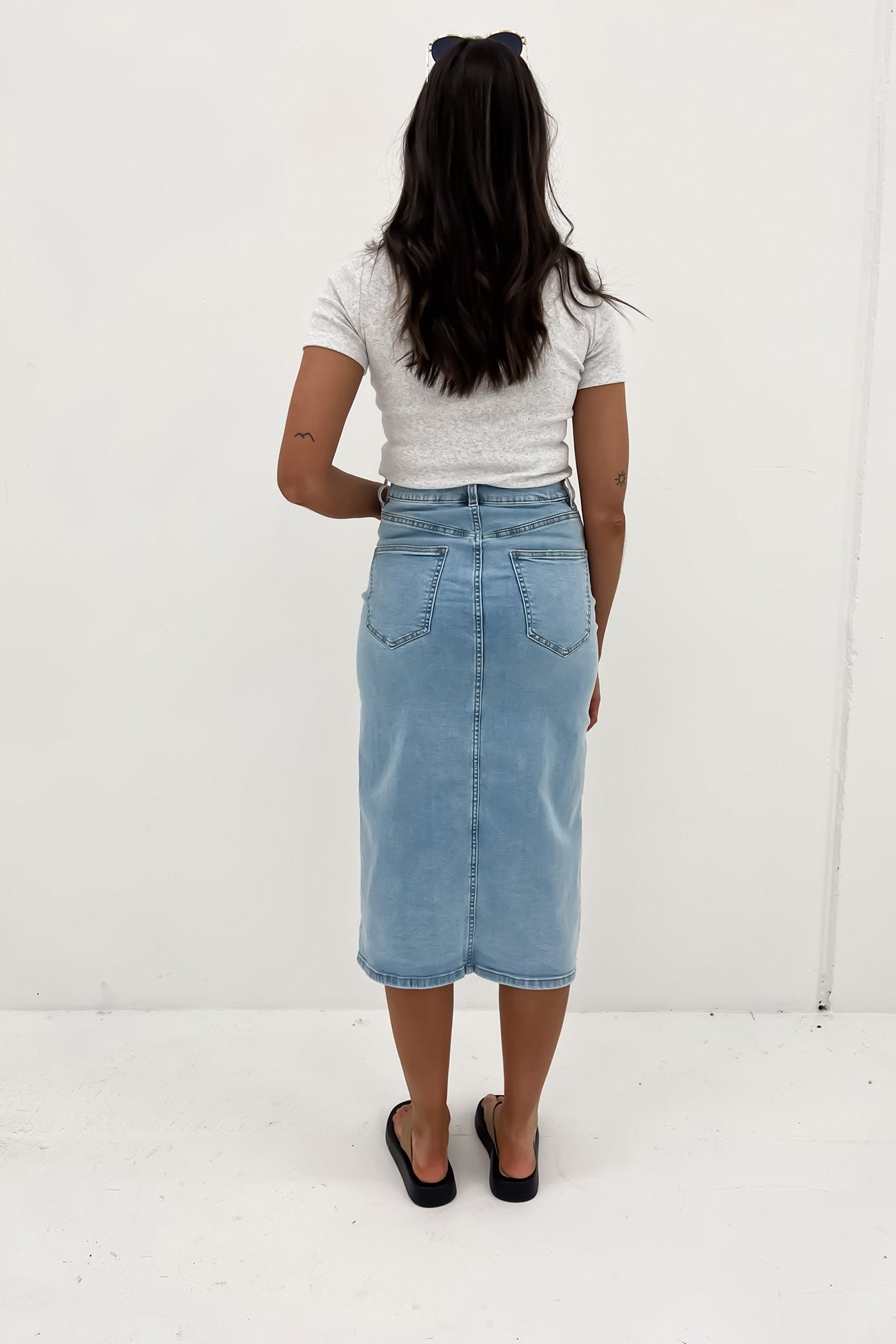 Alivia Denim Midi Skirt Light Blue