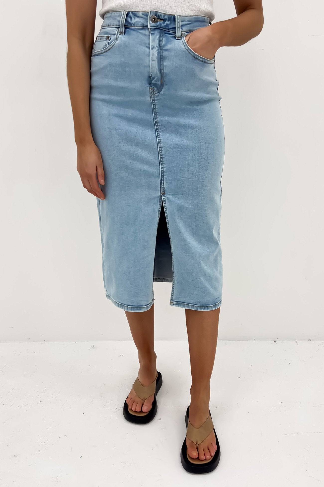 Alivia Denim Midi Skirt Light Blue