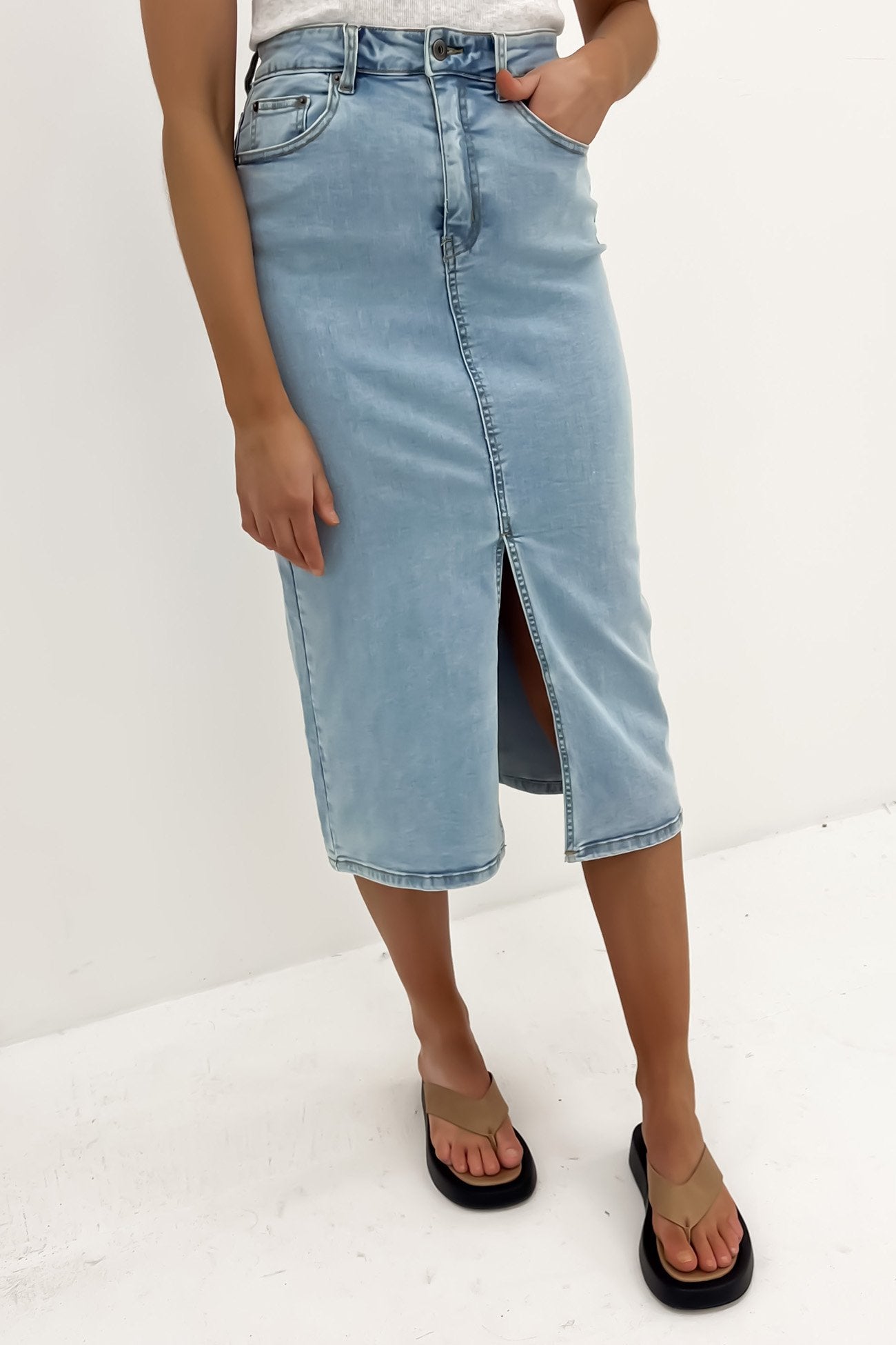 Alivia Denim Midi Skirt Light Blue